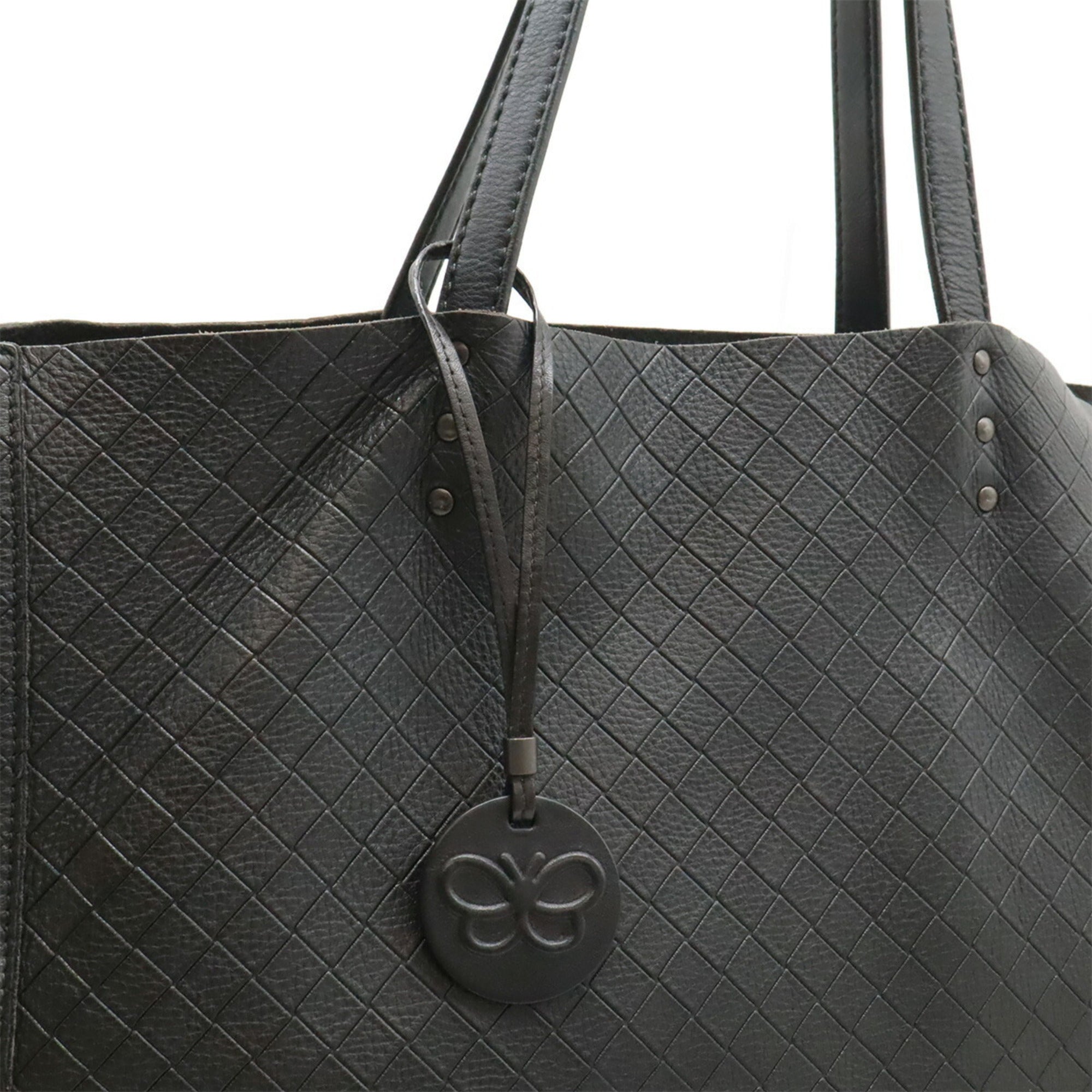 Bottega Veneta Intrecciomirage Black Leather Shoulder Bag Tote Bag (Pre-Owned)