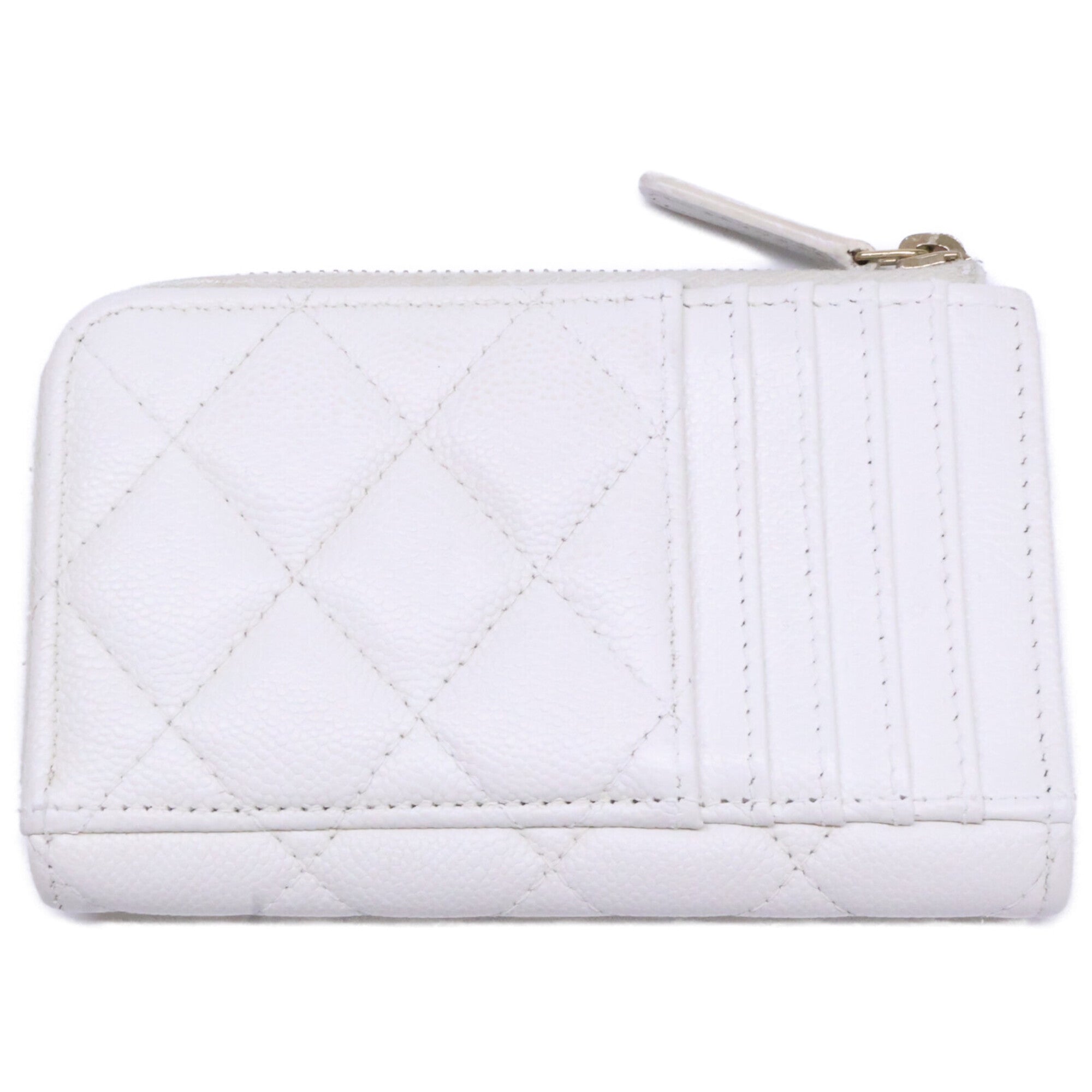 Chanel Gold White Grained Calfskin Coin Purse/Coin Case (Pre-Owned)