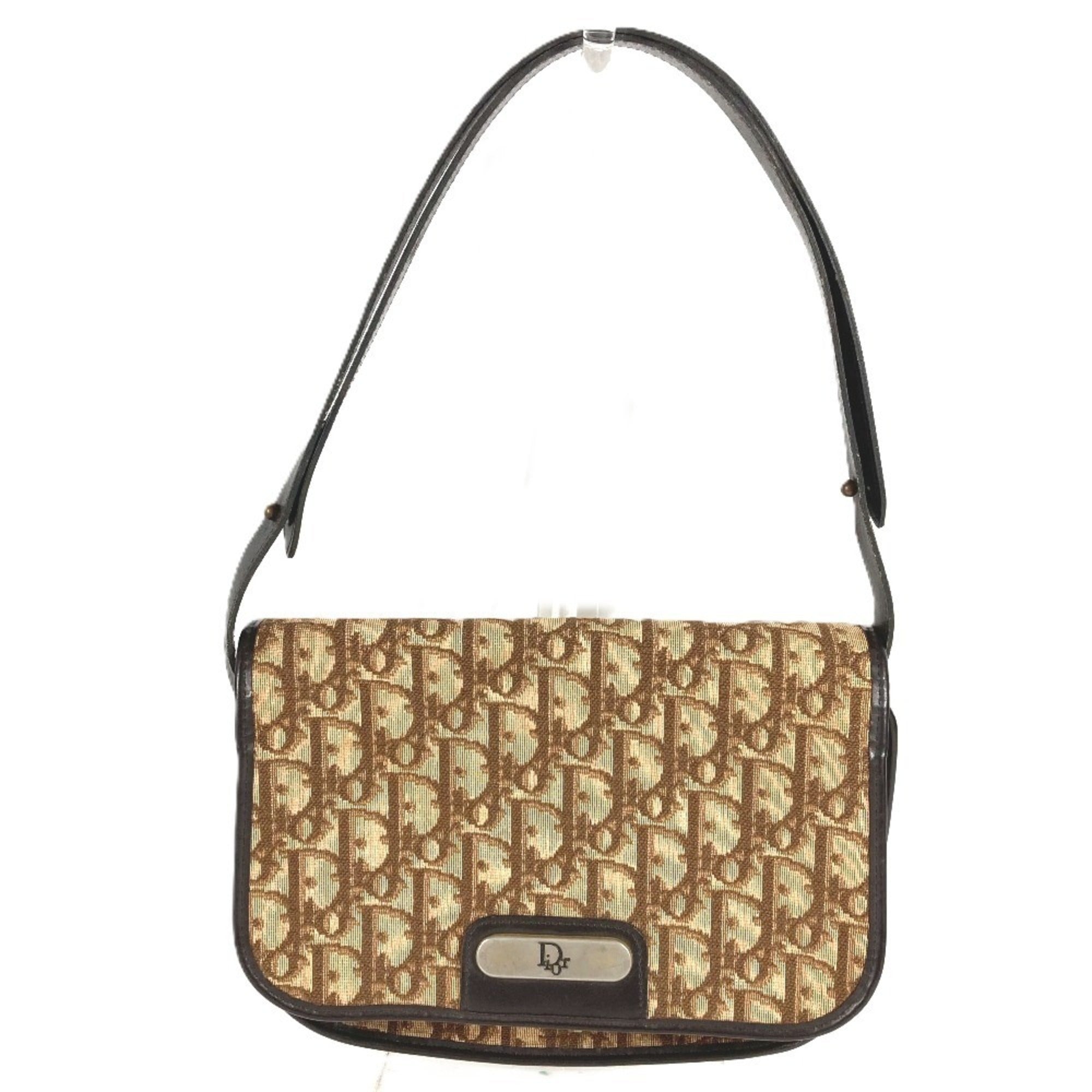Christian Dior Trotter Beige Leather Canvas Handbag Shoulder Bag (Pre-Owned)