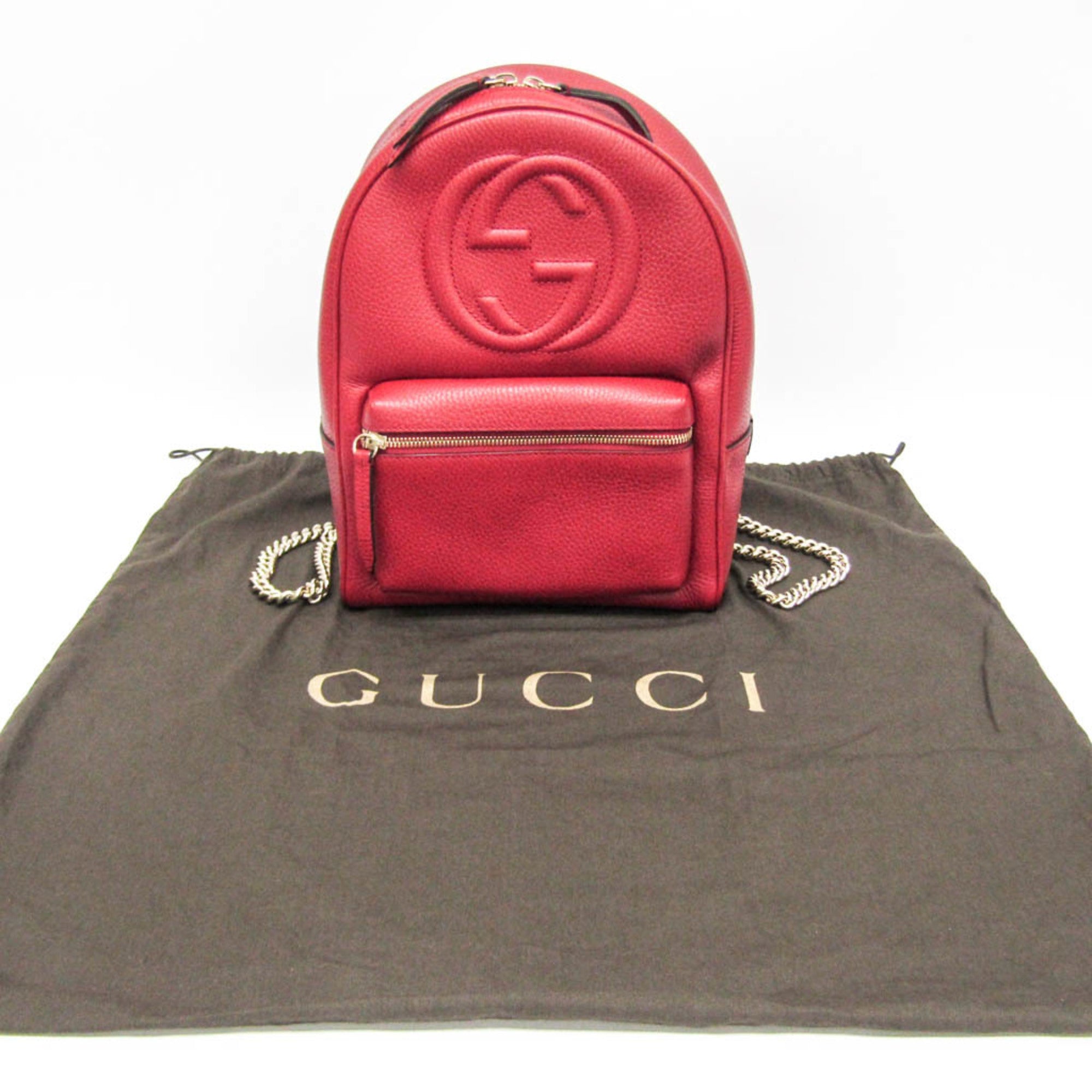 Gucci Soho Red Color Leather Backpack (Pre-Owned)