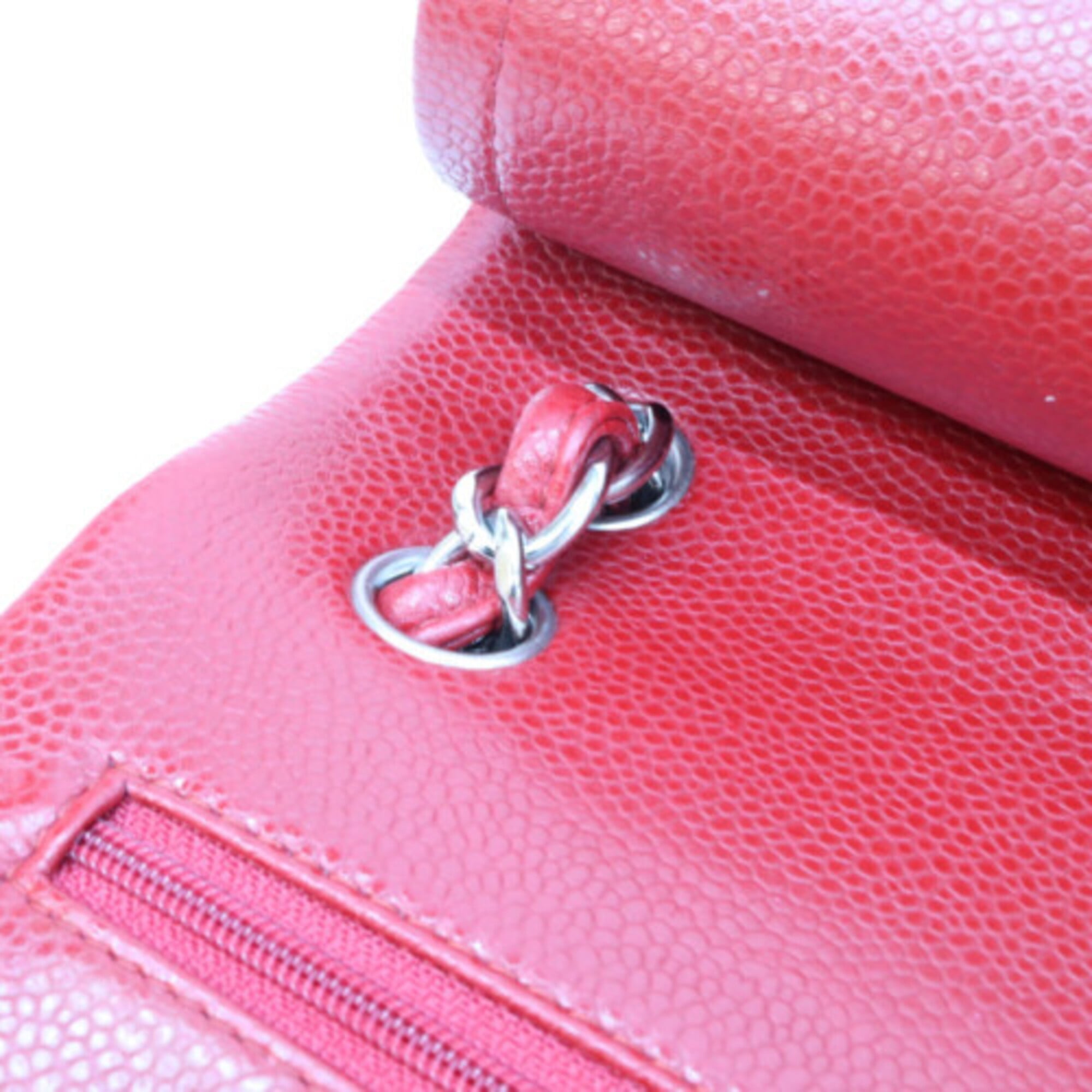 Chanel Red Color Grained Calfskin Shoulder Bag (Pre-Owned)