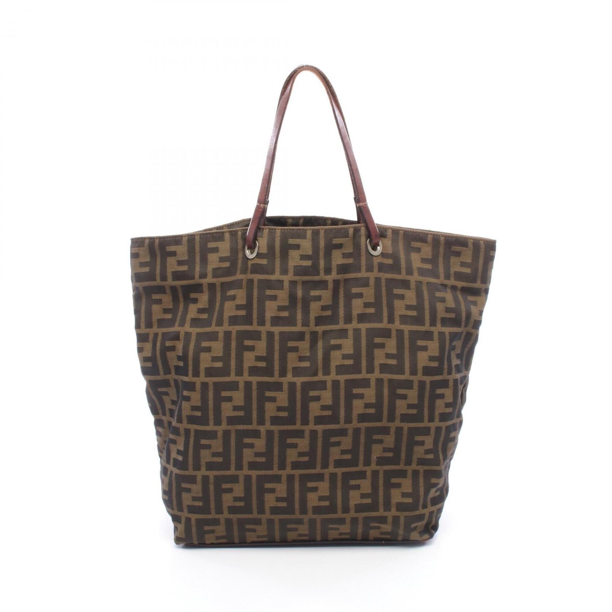 Fendi Black Brown Nylon Leather Handbag Tote Bag (Pre-Owned)