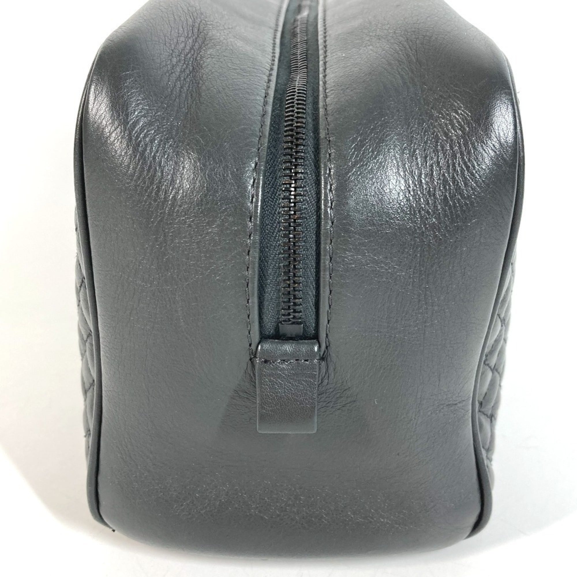 Bottega Veneta Intrecciato Dark Gray Leather Clutch Bag Handbag (Pre-Owned)