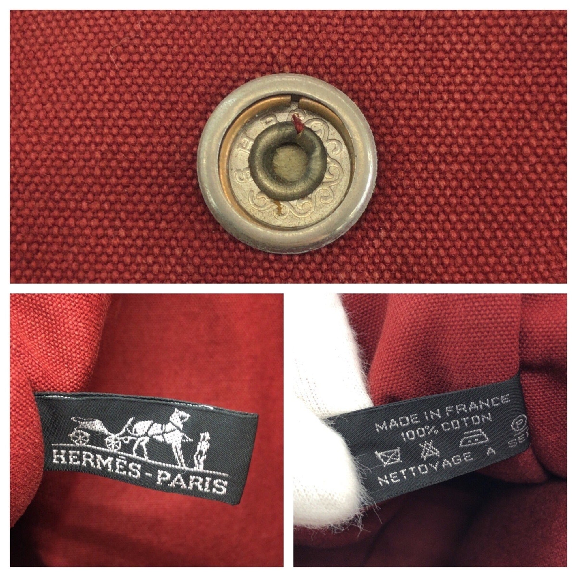 Hermes Red Color Canvas Handbag Tote Bag (Pre-Owned)