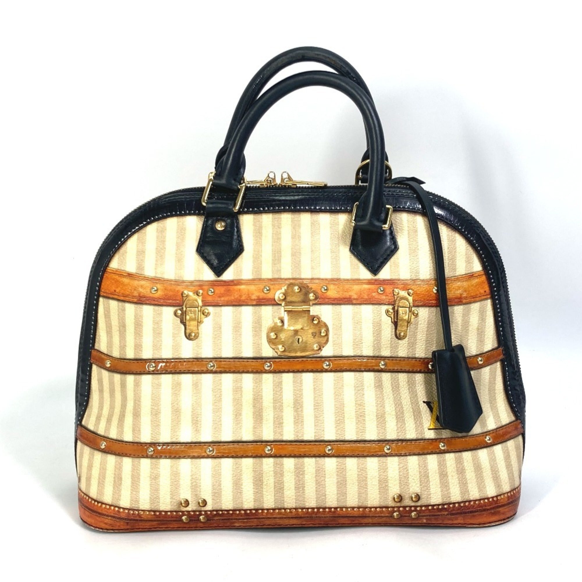 Louis Vuitton Beige Black Canvas Leather Handbag (Pre-Owned)