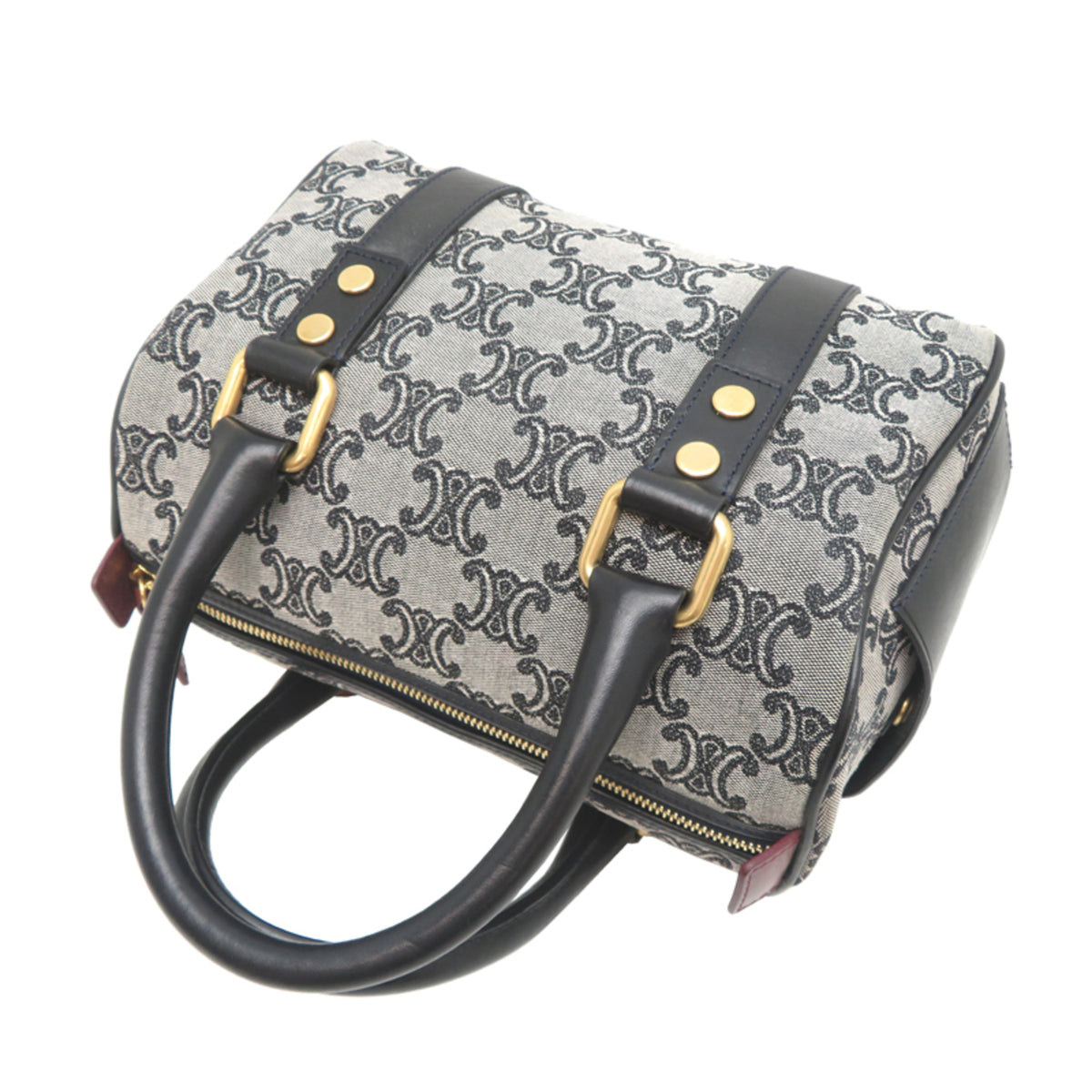 Celine Black Gray Leather Jacquard Boston Bag (Pre-Owned)