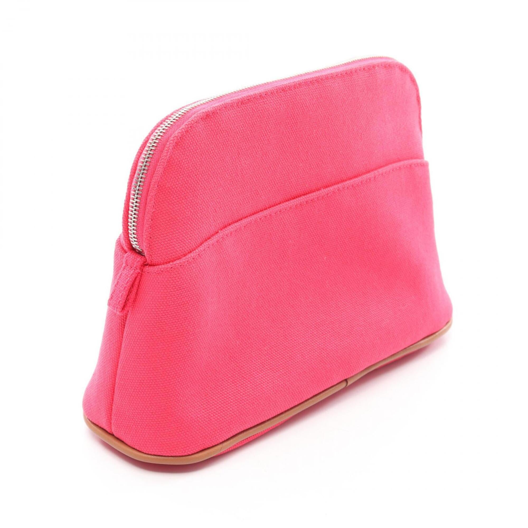 Hermes Brown Pink Canvas Leather Handbag Pouch (Pre-Owned)