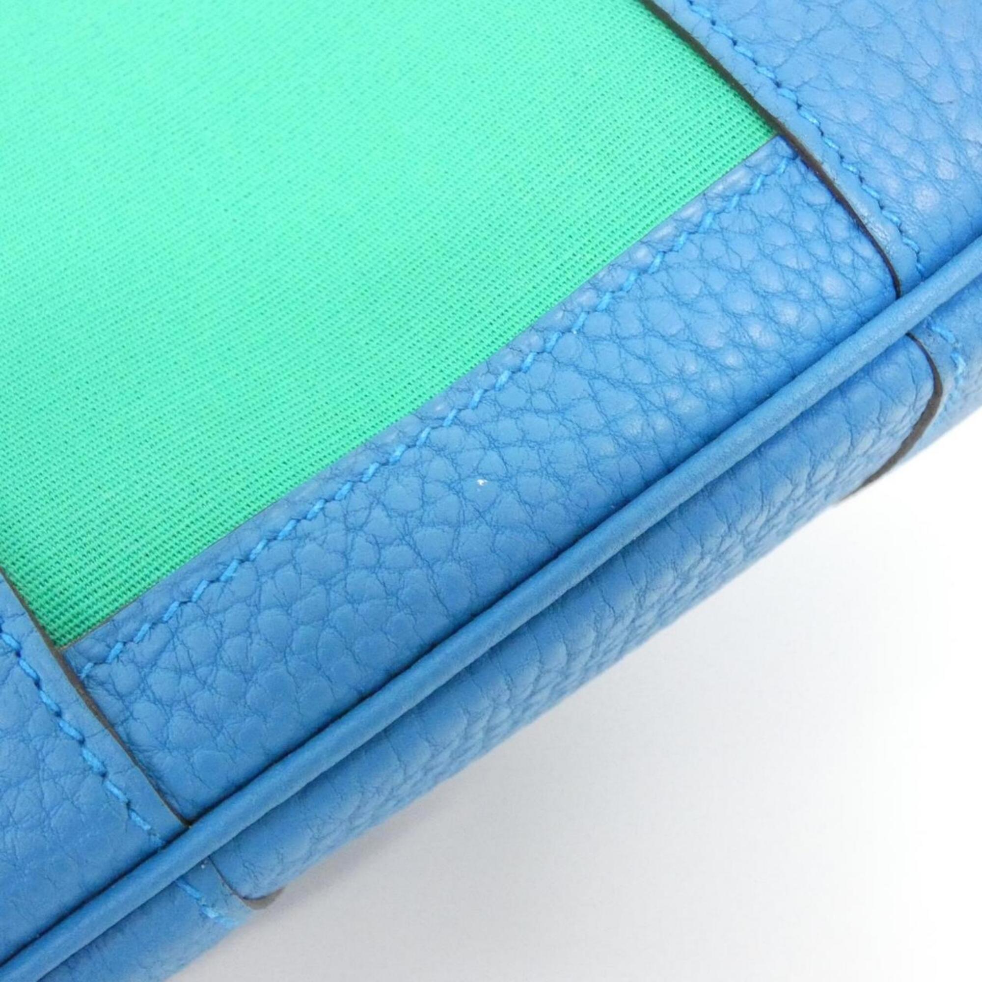 Hermes Blue Mint Green Toile Officier Negonda Leather Handbag (Pre-Owned)
