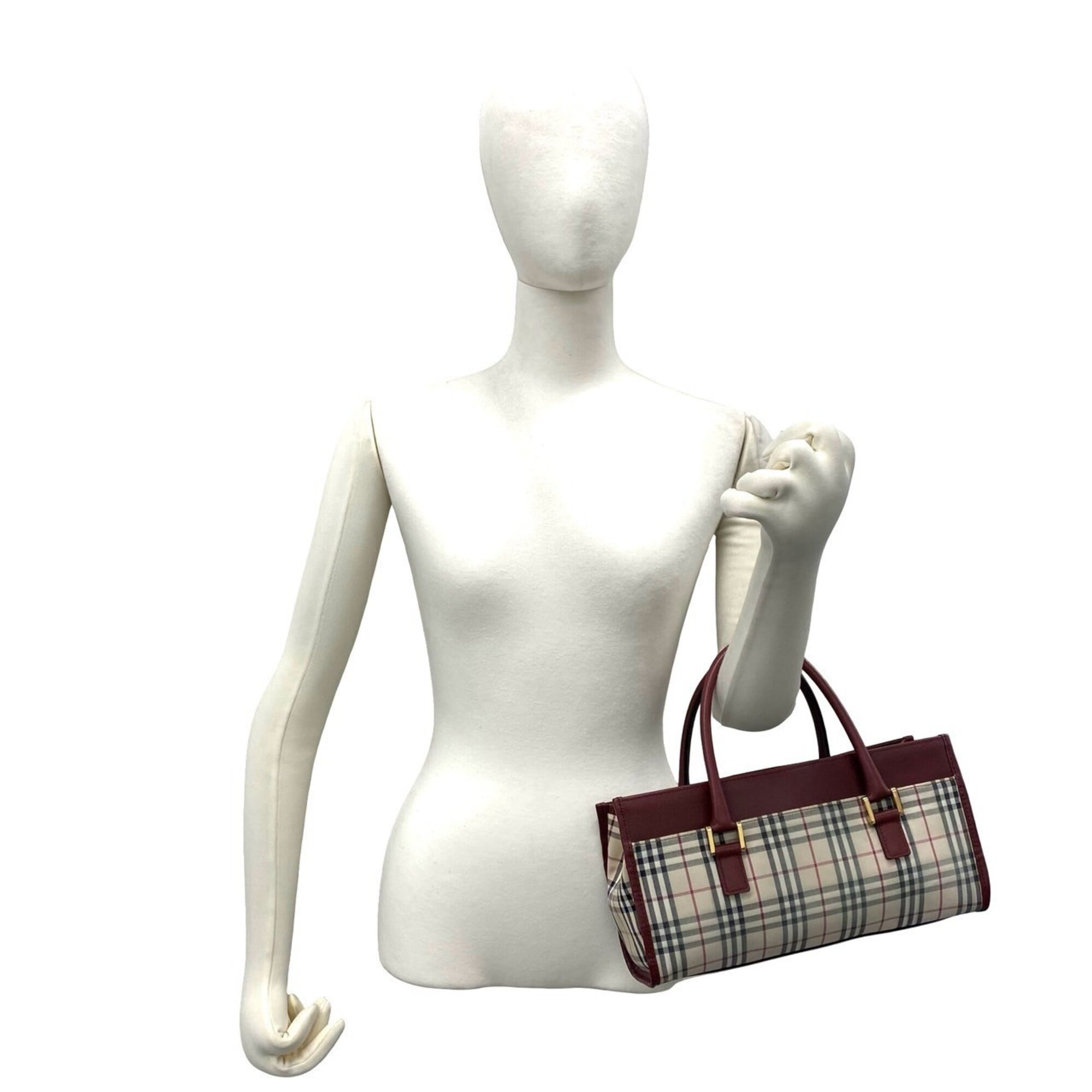 Burberry Beige Bordeaux Canvas Leather Handbag Tote Bag (Pre-Owned)