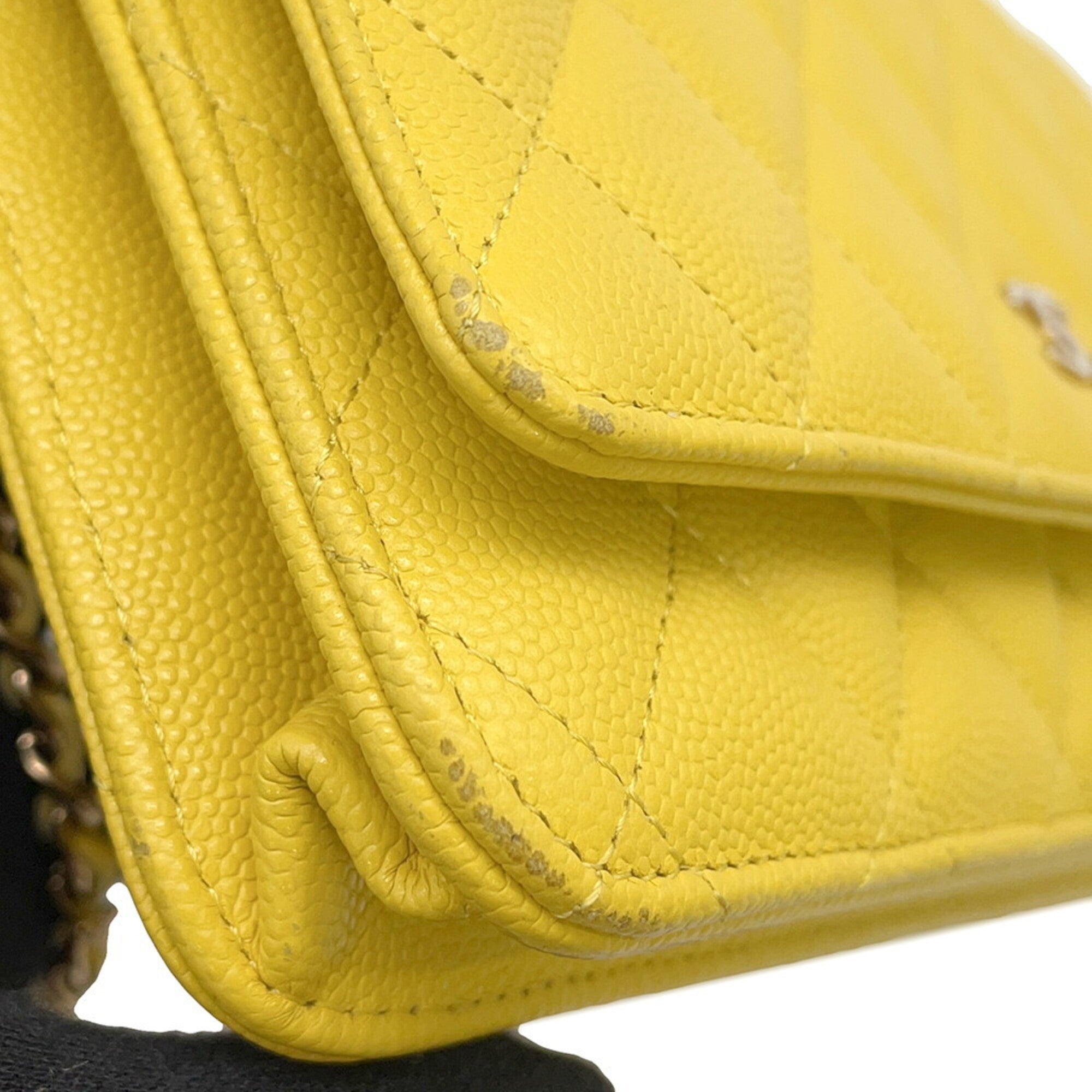 Chanel Yellow Grained Calfskin Chain/Shoulder Wallet (Pre-Owned)