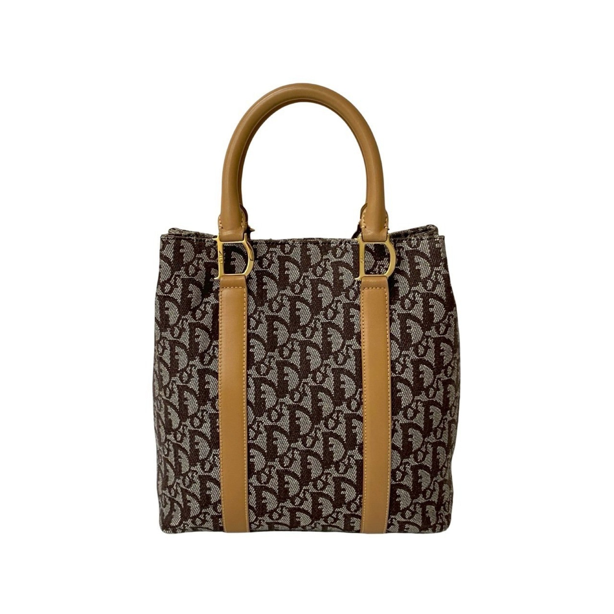 Christian Dior Beige Brown Leather Canvas Handbag (Pre-Owned)