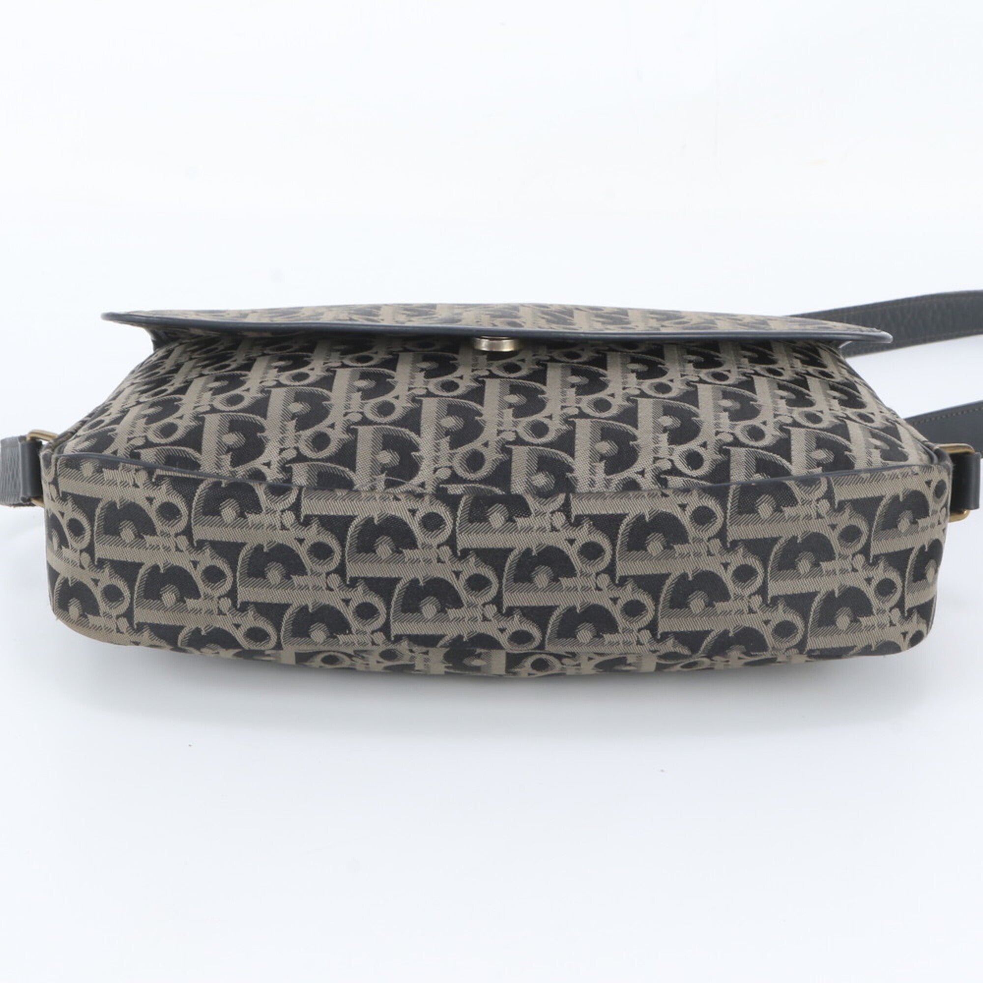 Christian Dior Gray Navy Leather Canvas Messenger Bag Shoulder Bag (Pre-Owned)