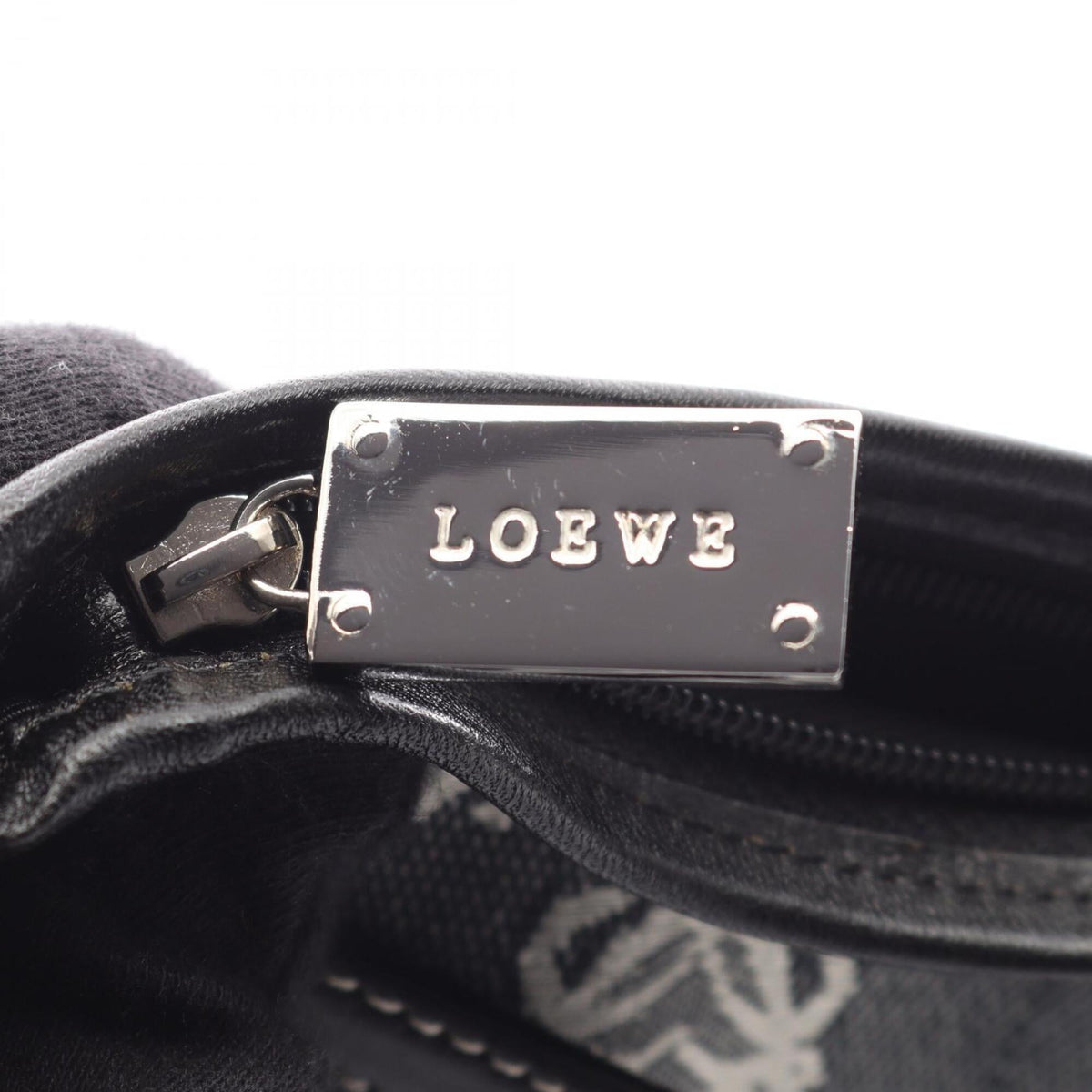 Loewe Black Gray White Canvas Leather Handbag Shoulder Bag (Pre-Owned)