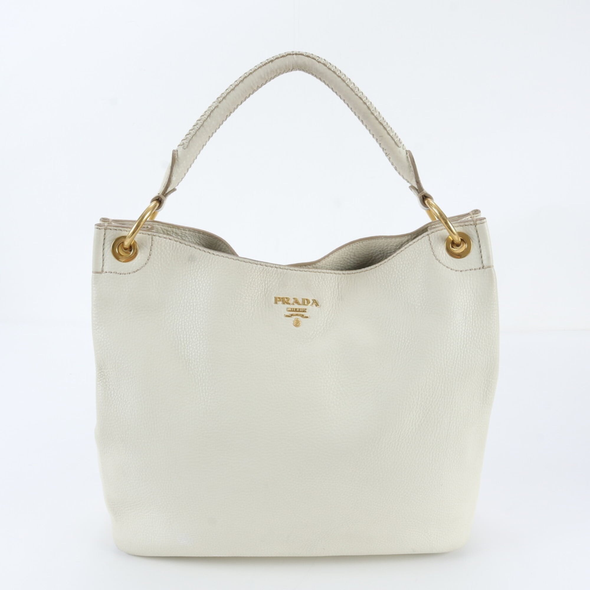 Prada White Leather Handbag Shoulder Bag Tote Bag (Pre-Owned)
