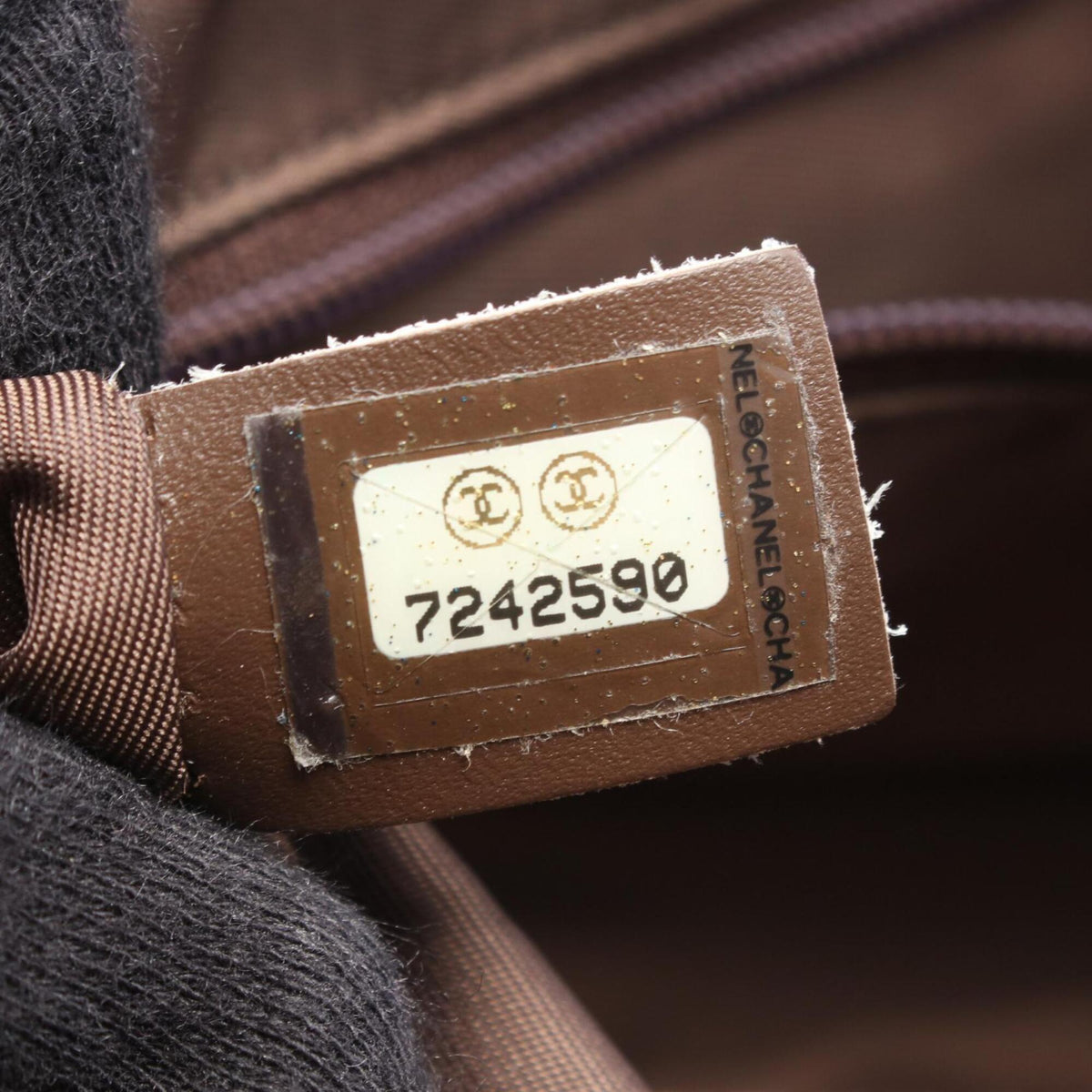 Chanel Brown Khaki Leather Nylon Canvas Handbag (Pre-Owned)