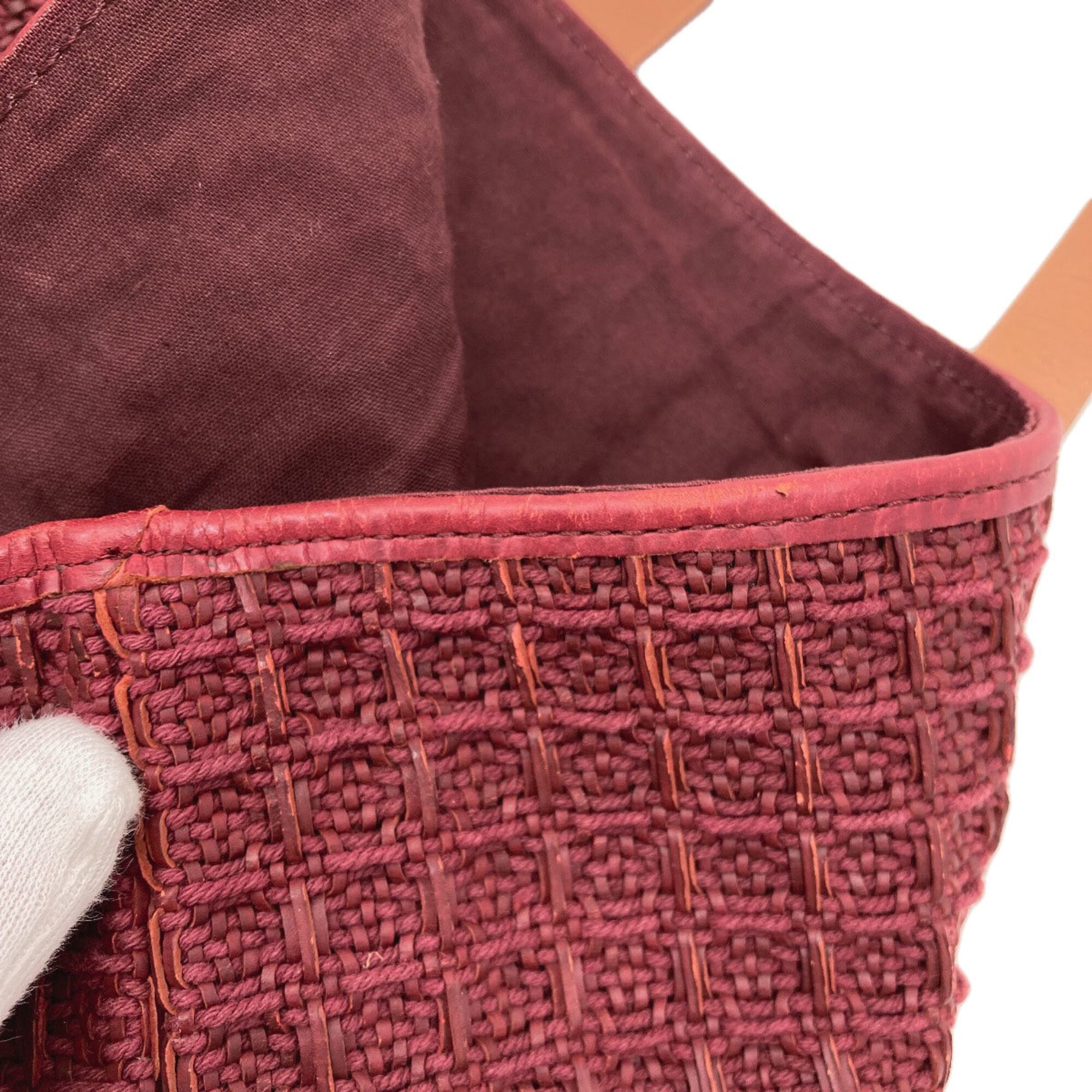 Hermes Bordeaux Canvas Handbag (Pre-Owned)
