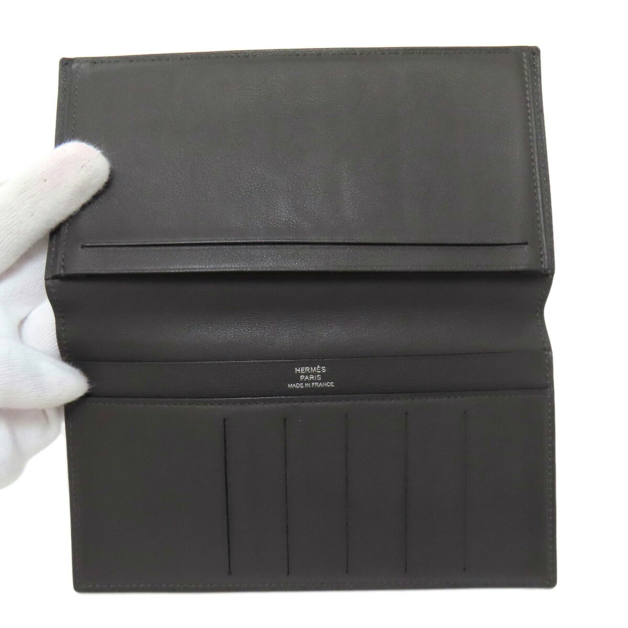 Hermes Silk'in Gray Leather Bill Wallet (Bi-Fold) (Pre-Owned)