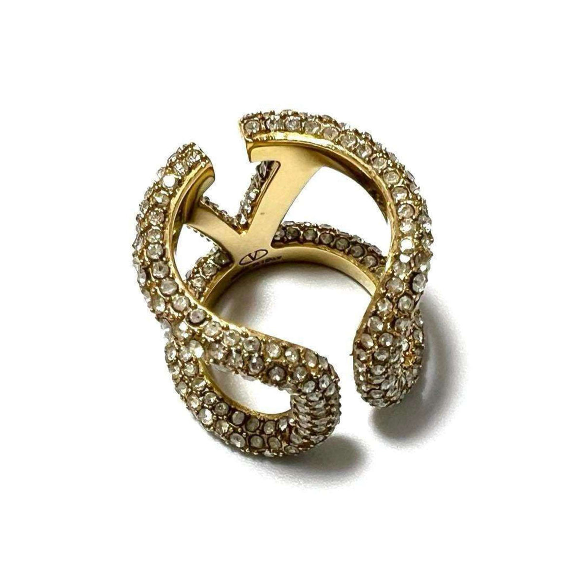 Valentino Gold Metal Rhinestone Band Ring (Pre-Owned)