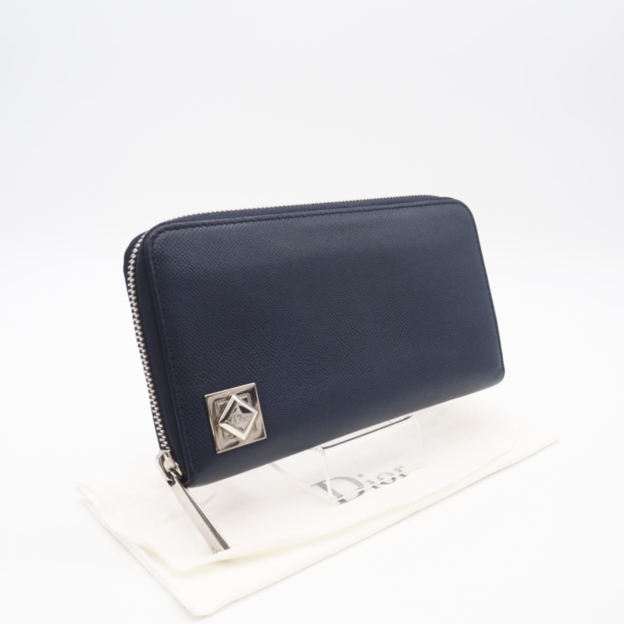 Christian Dior Blue Navy Leather Long Wallet (Bi-Fold) (Pre-Owned)