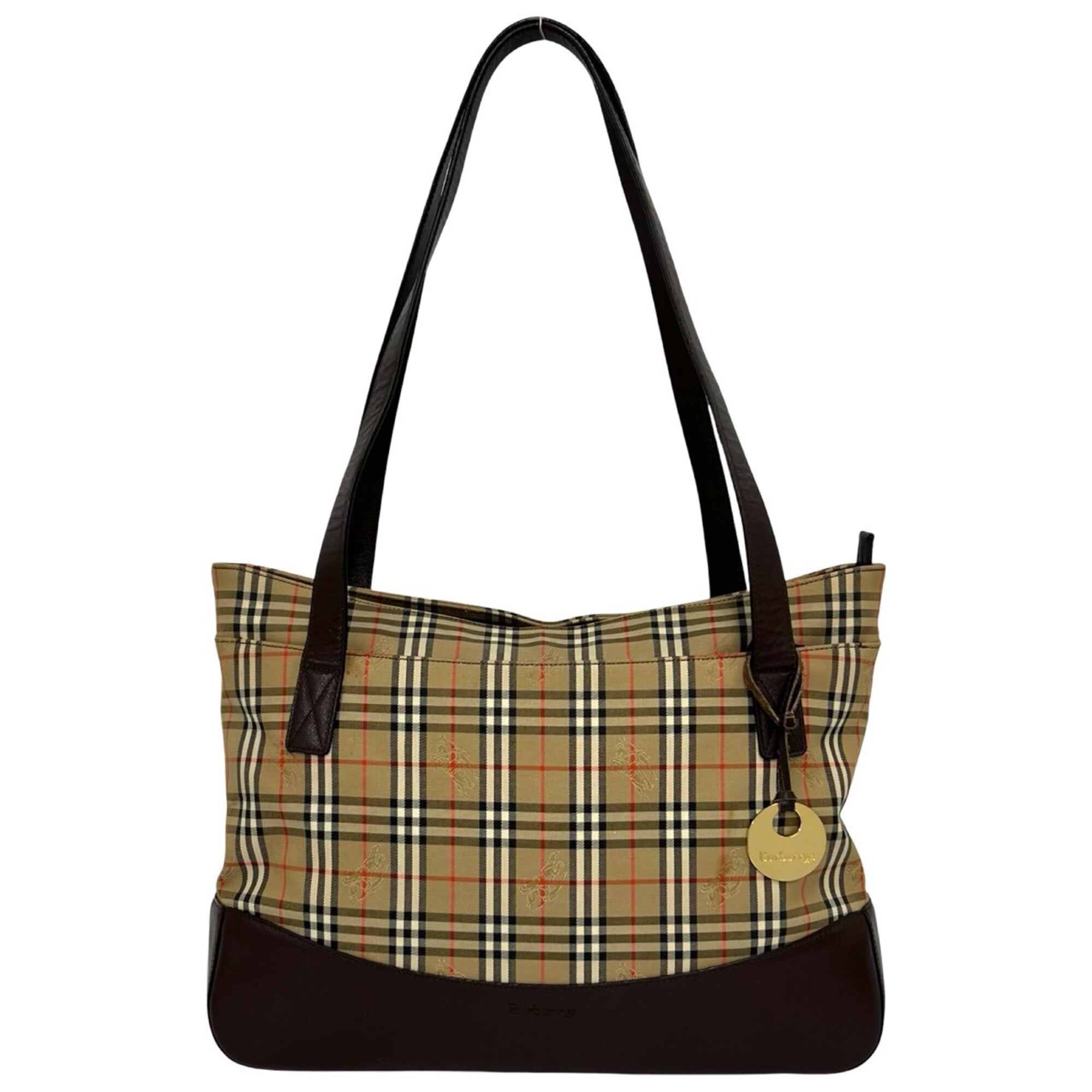 Burberry Beige Brown Canvas Leather Handbag Tote Bag (Pre-Owned)