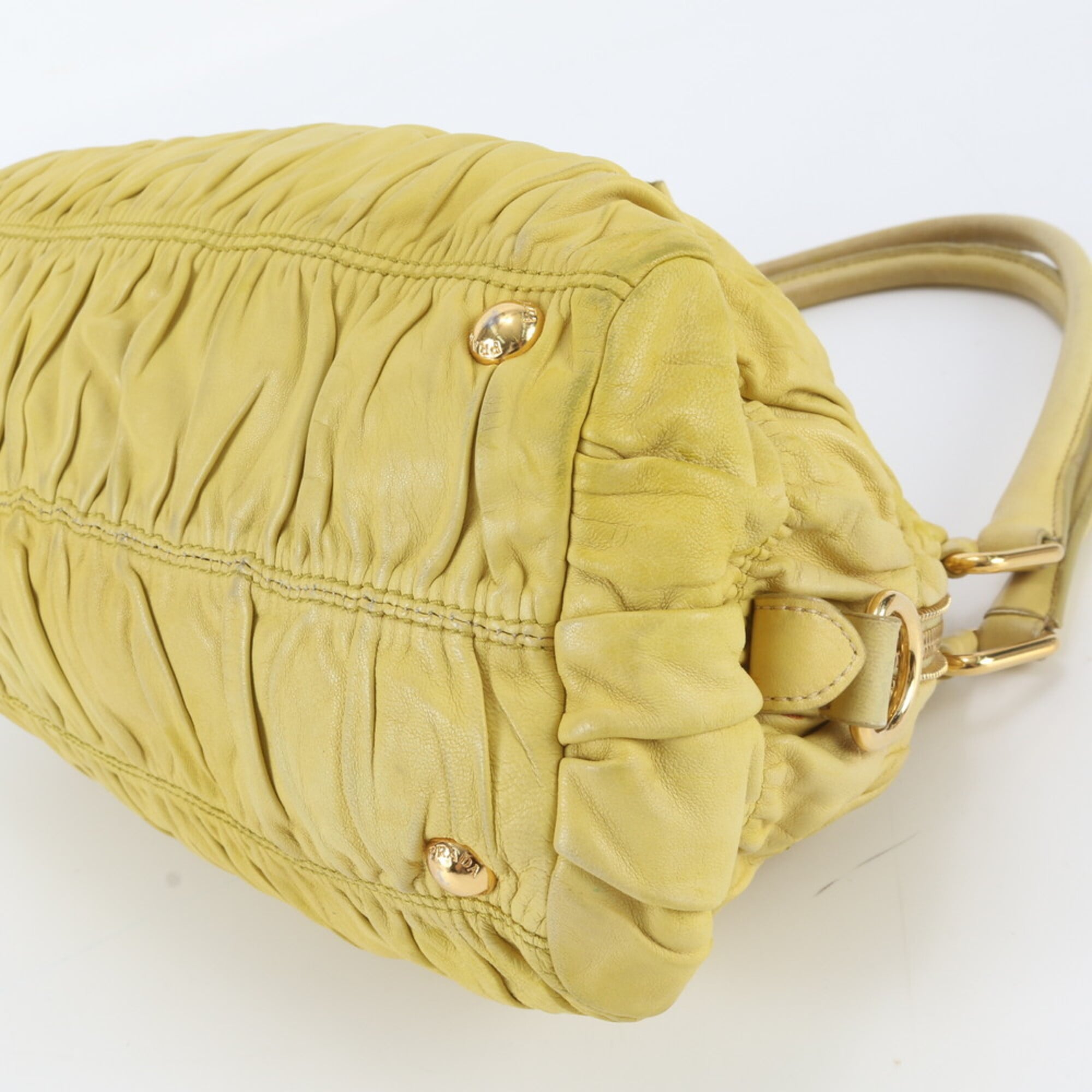 Prada Yellow Leather Handbag Shoulder Bag Tote Bag (Pre-Owned)