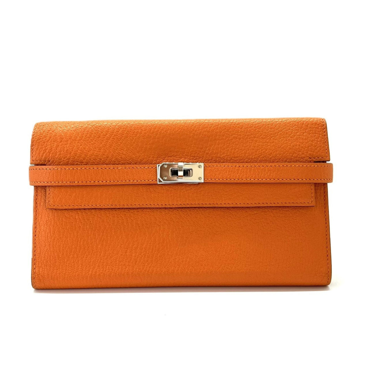 Hermes Orange Chevre Leather Long Wallet (Bi-Fold) (Pre-Owned)