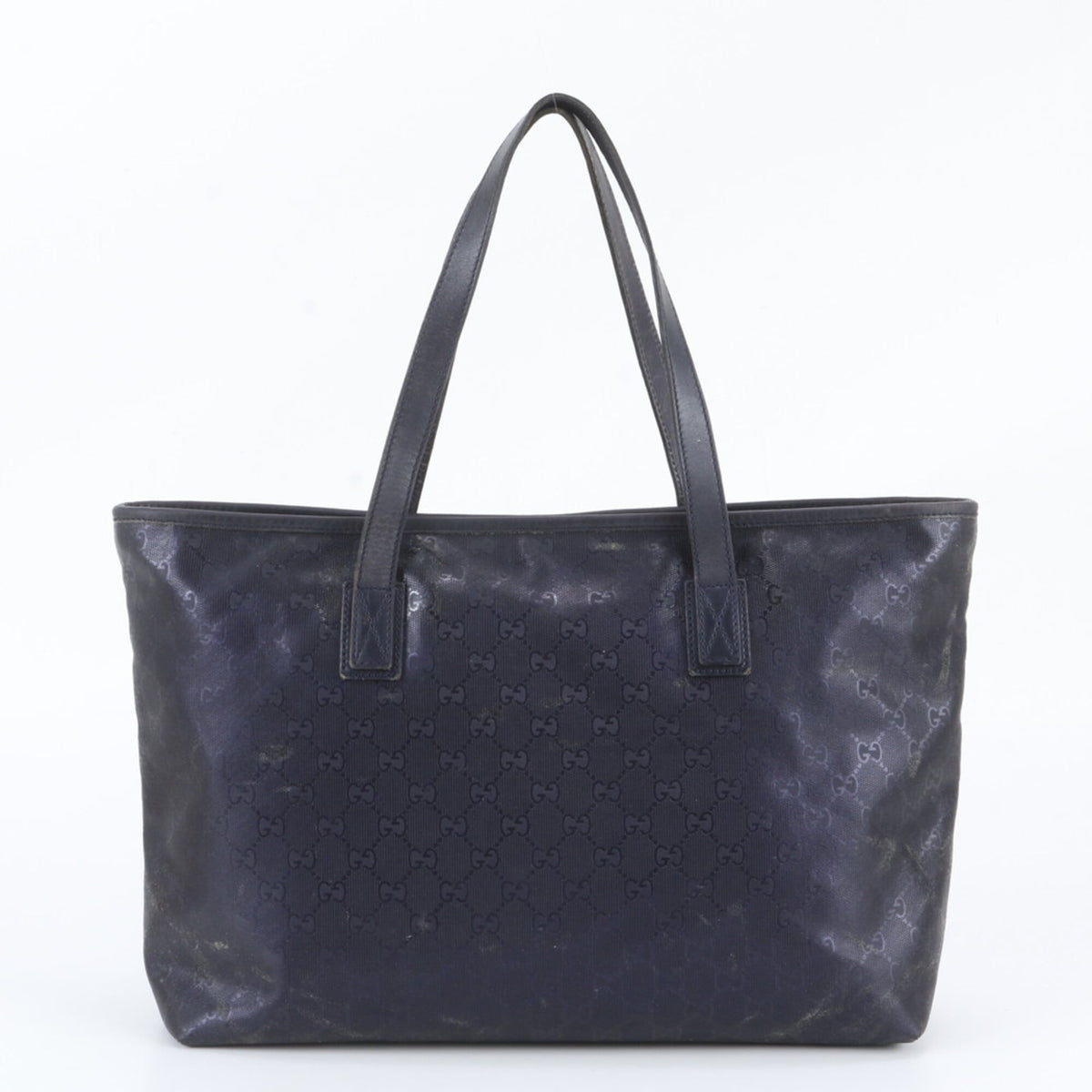 Gucci Navy Leather Nylon Handbag Shoulder Bag Tote Bag (Pre-Owned)