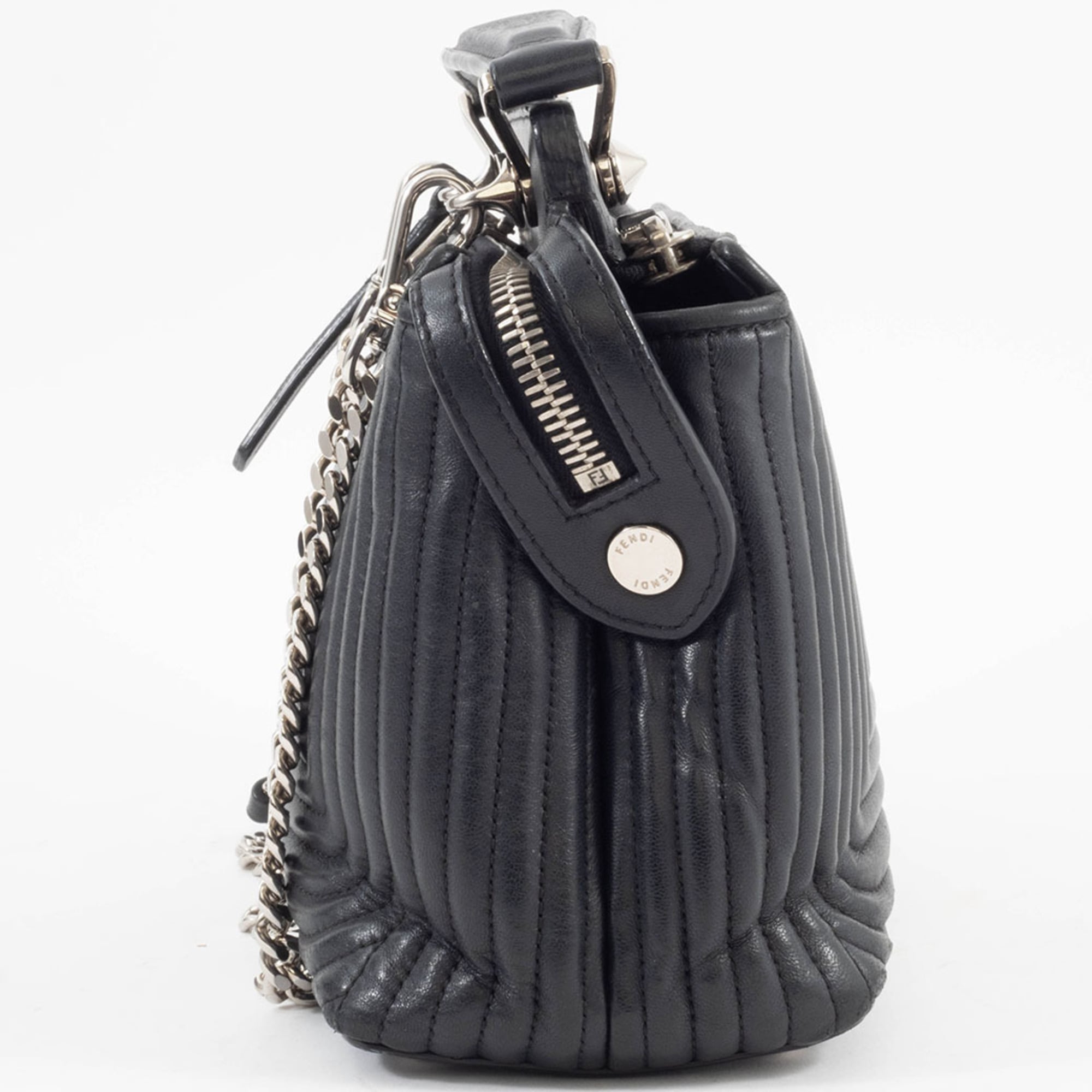 Fendi Dotcom Black Leather Shoulder Bag (Pre-Owned)
