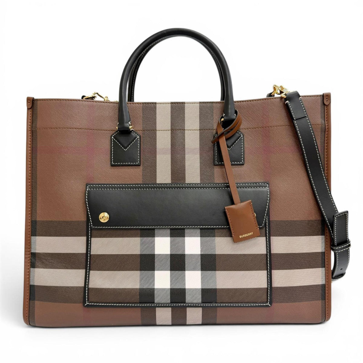 Burberry Brown Elastane Cotton Polyester Shoulder Bag Tote Bag (Pre-Owned)