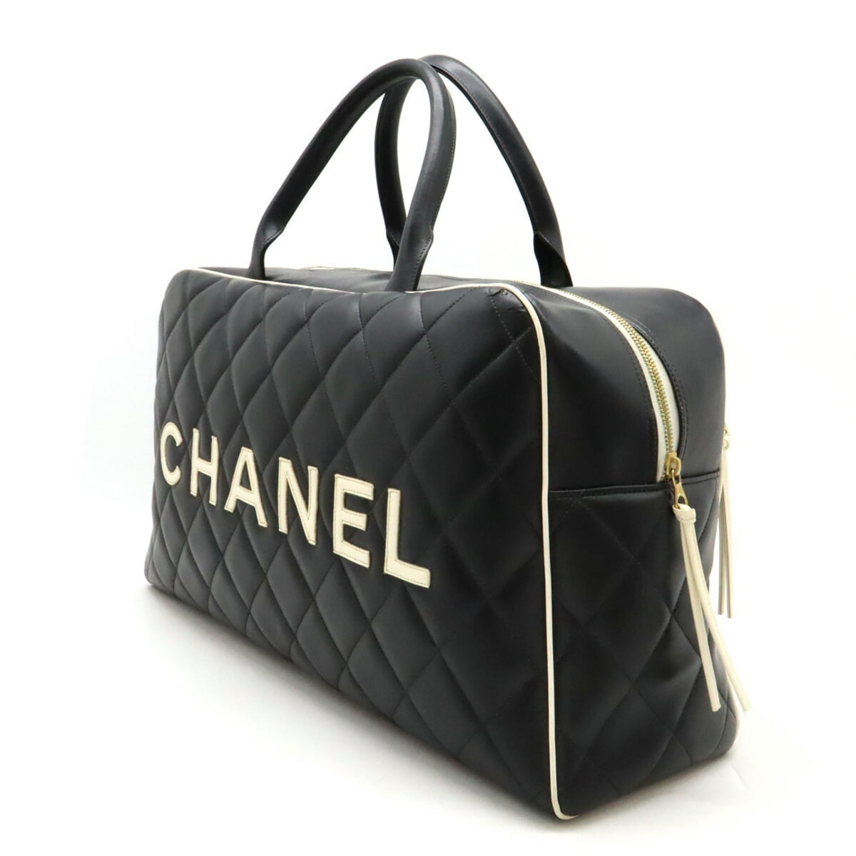 Chanel Black White Leather Boston Bag (Pre-Owned)