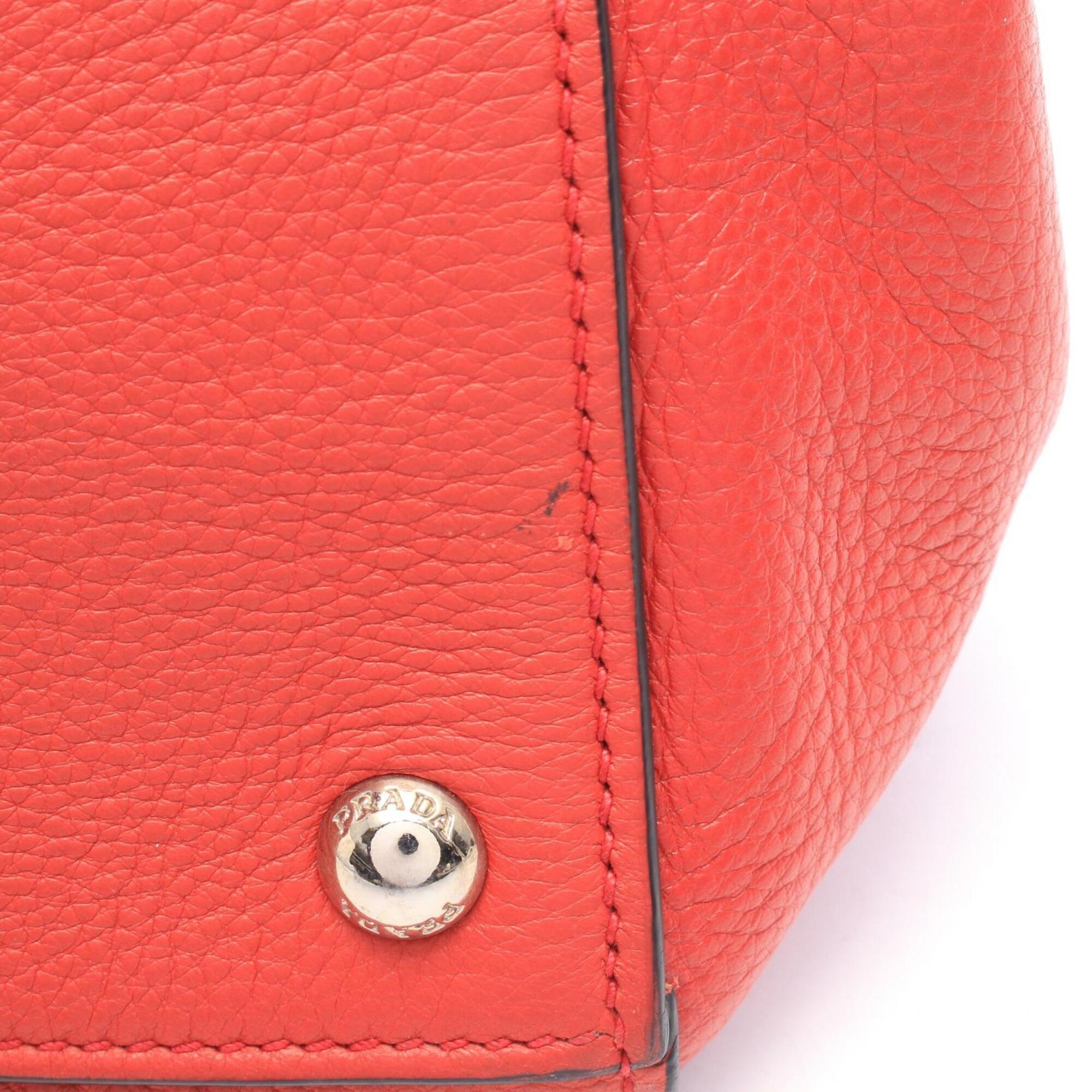 Prada Red Color Leather Handbag Tote Bag (Pre-Owned)