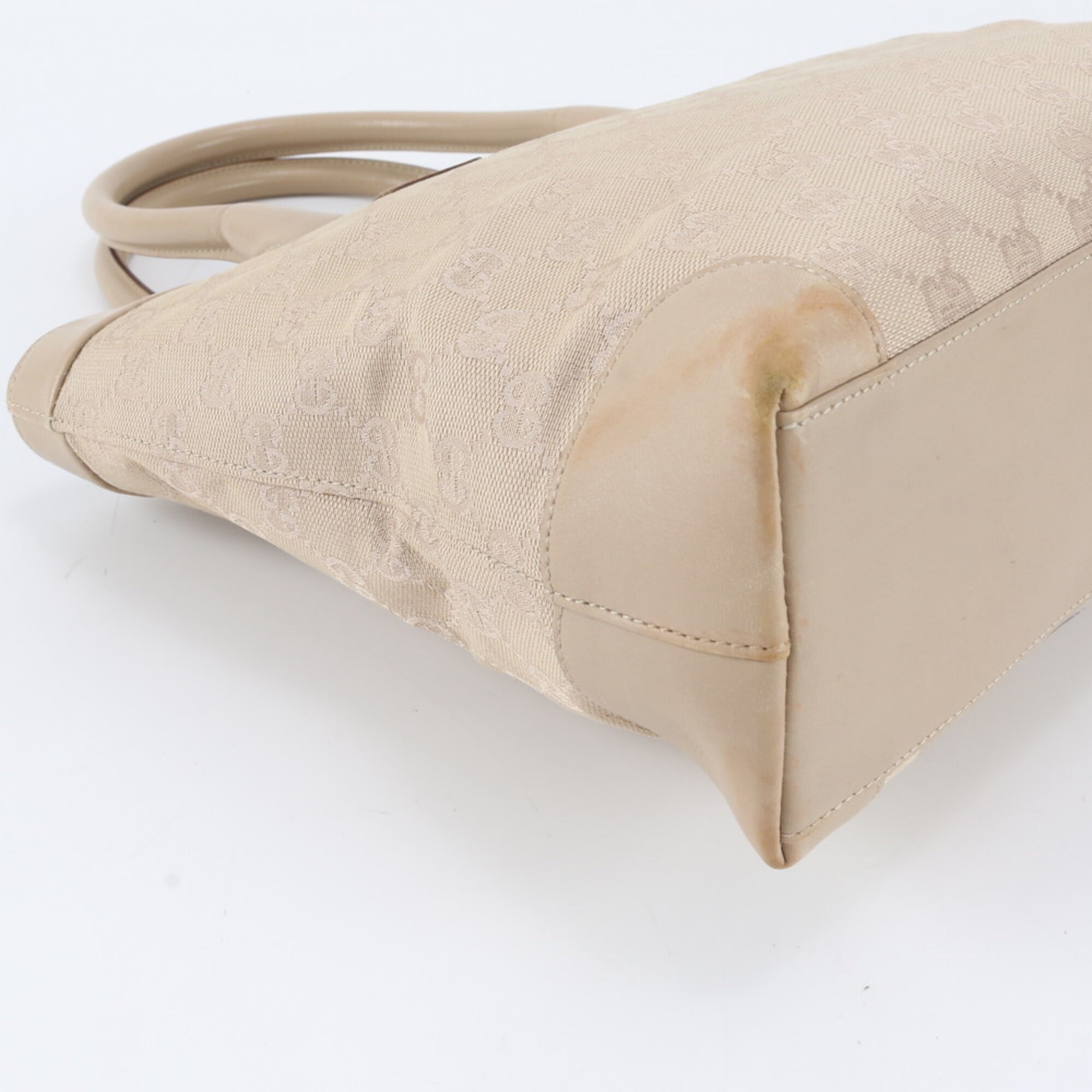 Gucci Light Beige Leather Canvas Handbag Tote Bag (Pre-Owned)