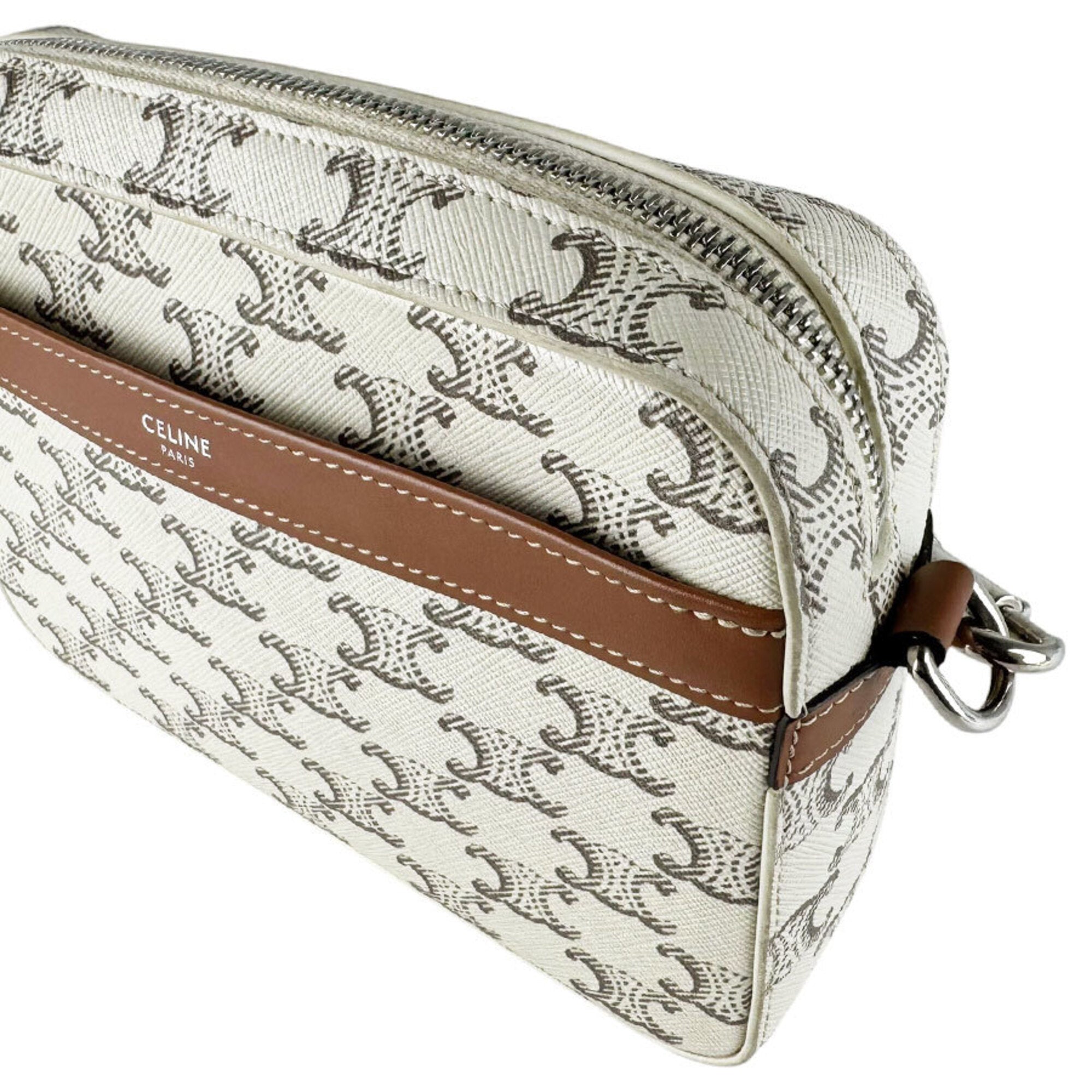 Celine Brown Ivory Coated Canvas Leather Shoulder Bag (Pre-Owned)