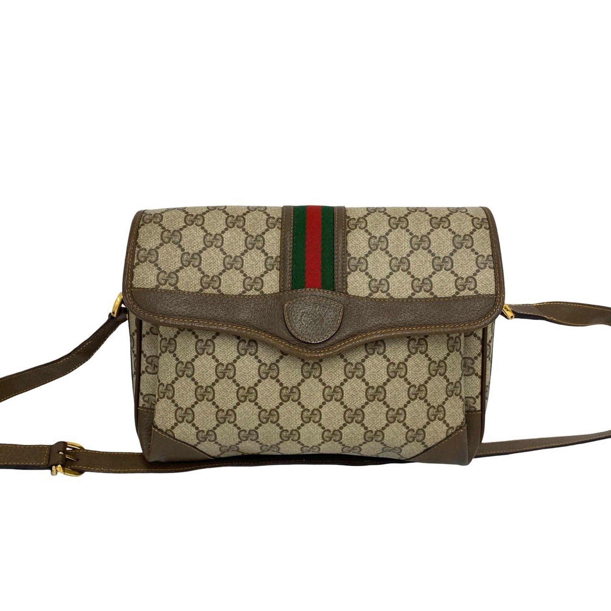 Gucci Brown Green Red Color Leather Pvc Pochette Shoulder Bag (Pre-Owned)