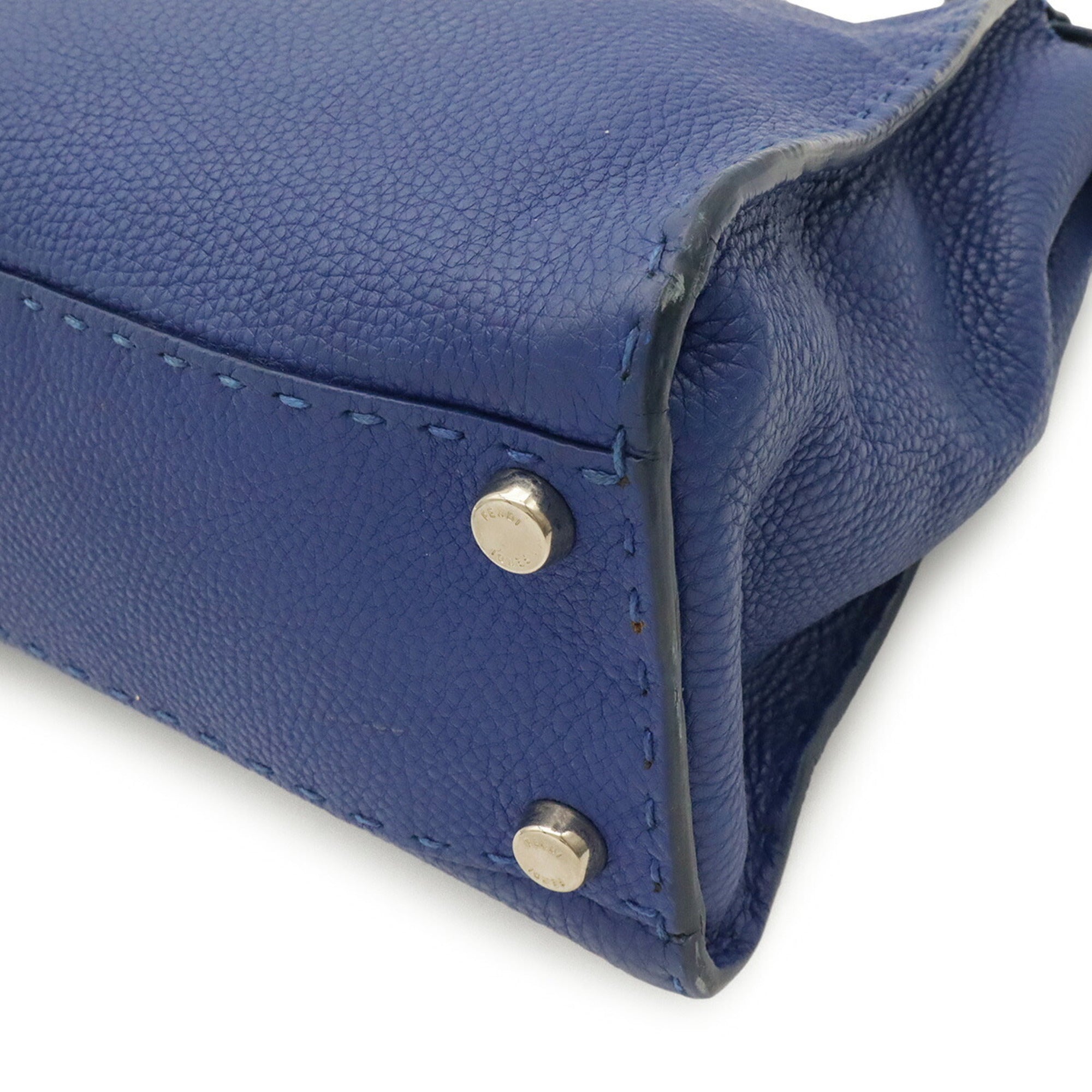 Fendi Selleria Blue Leather Handbag Shoulder Bag Tote Bag (Pre-Owned)