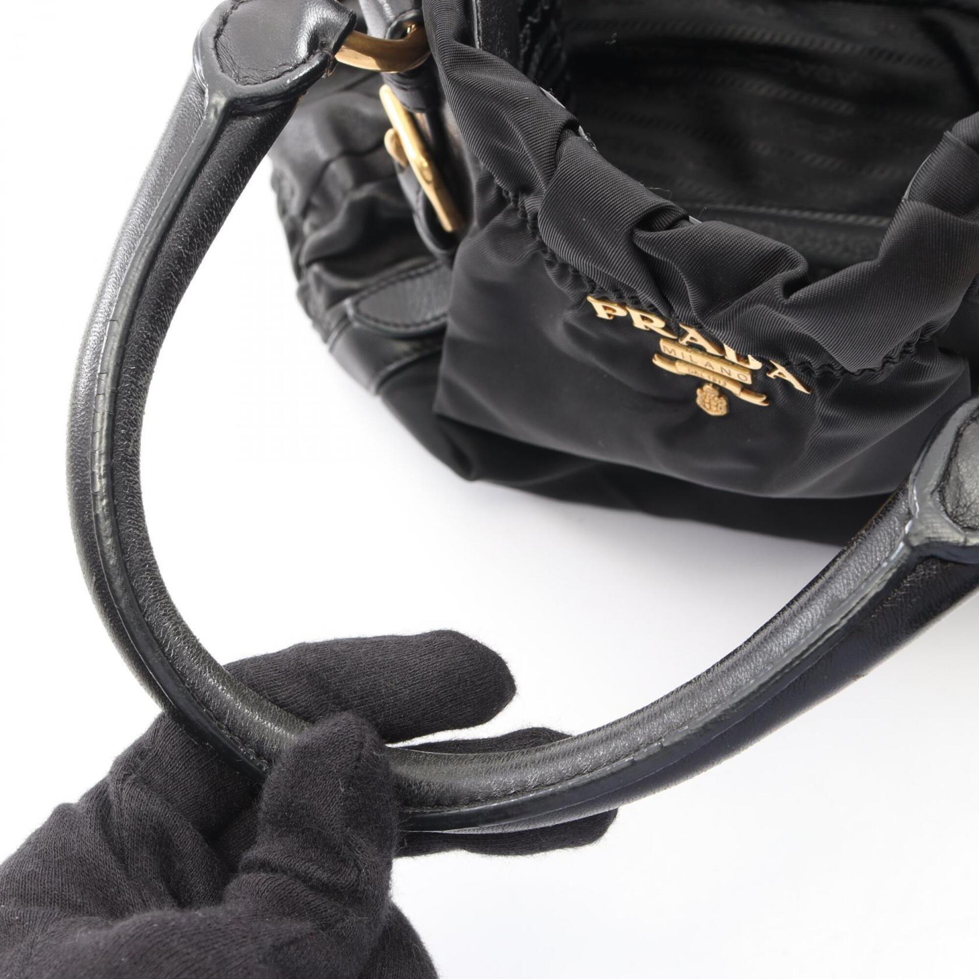Prada Black Nylon Leather Handbag Tote Bag (Pre-Owned)