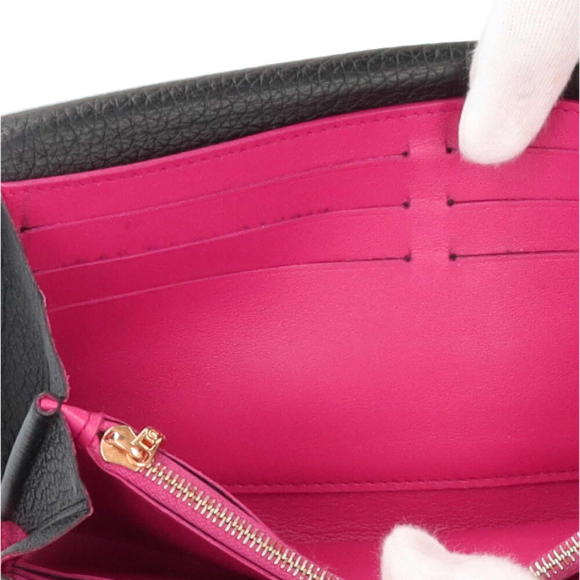 Louis Vuitton Black Fuchsia Pink Leather Long Wallet (Bi-Fold) (Pre-Owned)