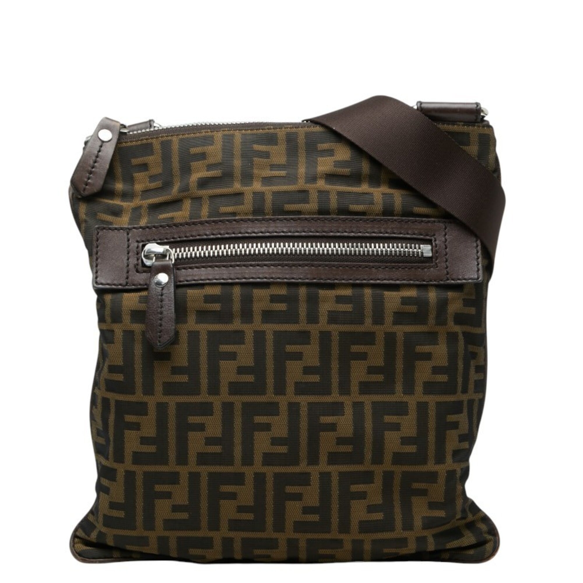 Fendi Khaki Brown Leather Nylon Shoulder Bag (Pre-Owned)