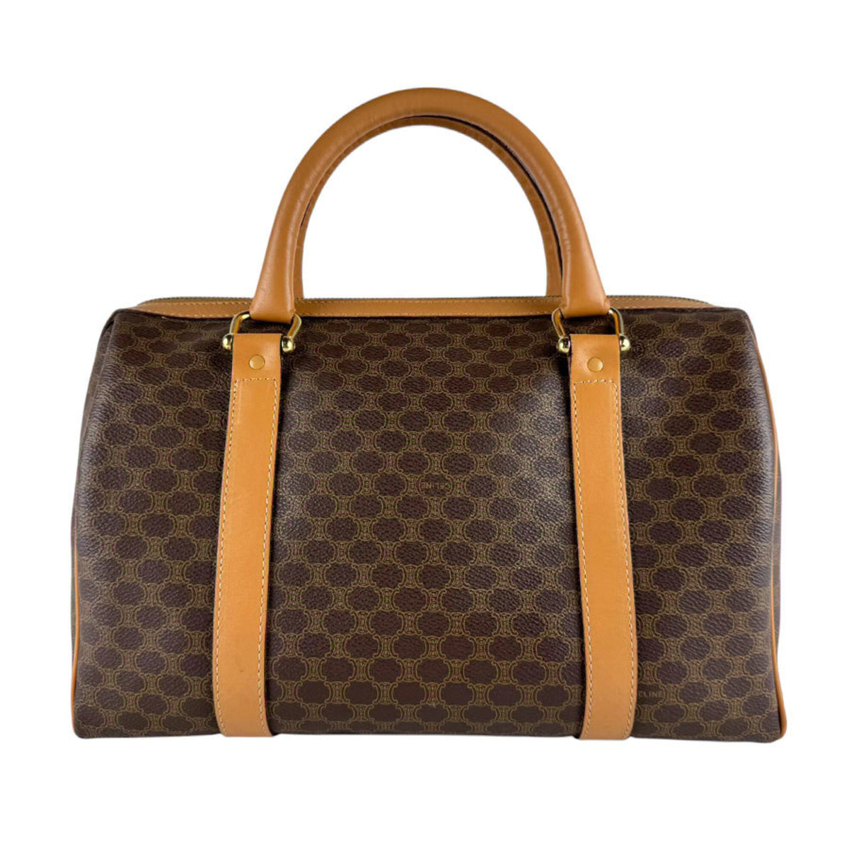 Celine Brown Coated Canvas Boston Bag Handbag (Pre-Owned)