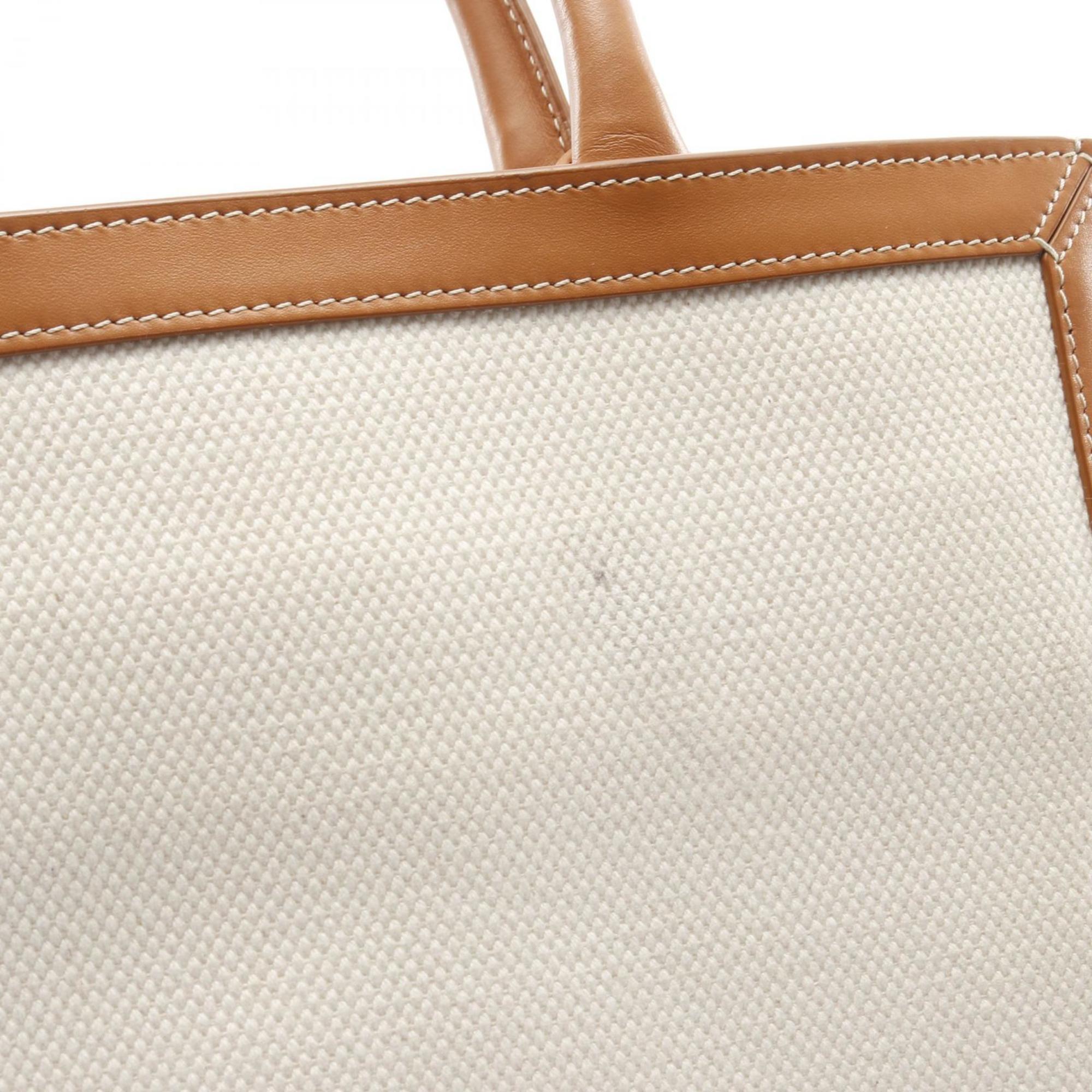 Celine Cabas Brown White Canvas Leather Tote Bag (Pre-Owned)