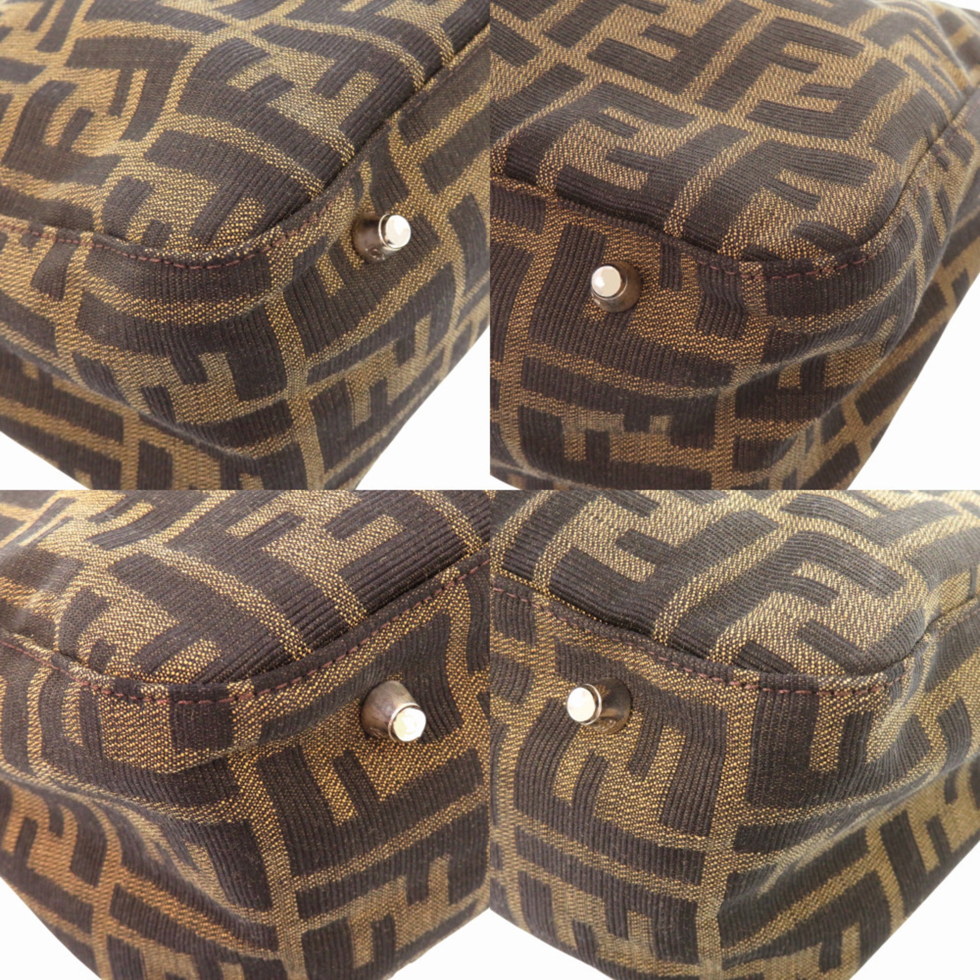 Fendi Brown Leather Canvas Handbag (Pre-Owned)