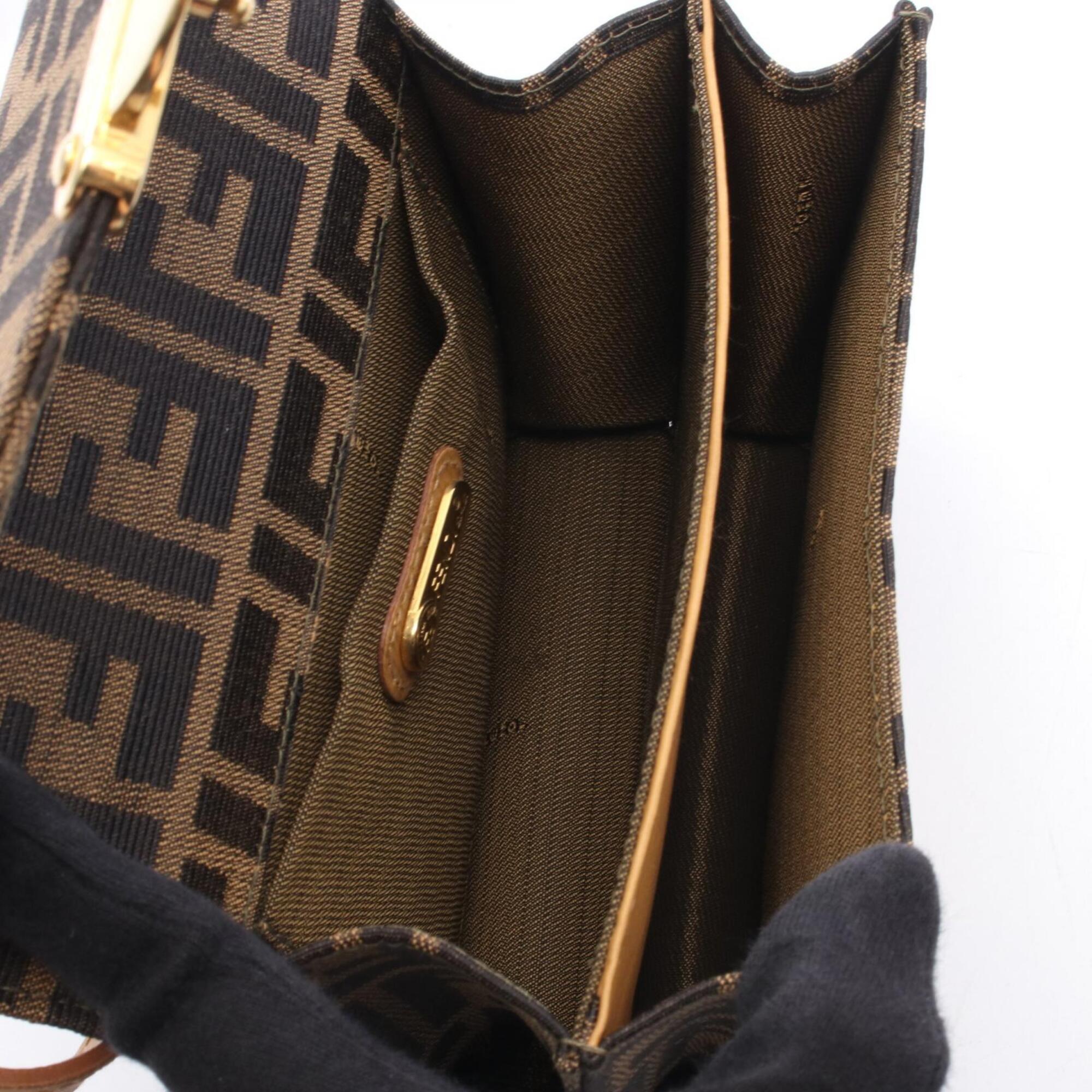 Fendi Black Brown Canvas Leather Handbag Shoulder Bag (Pre-Owned)