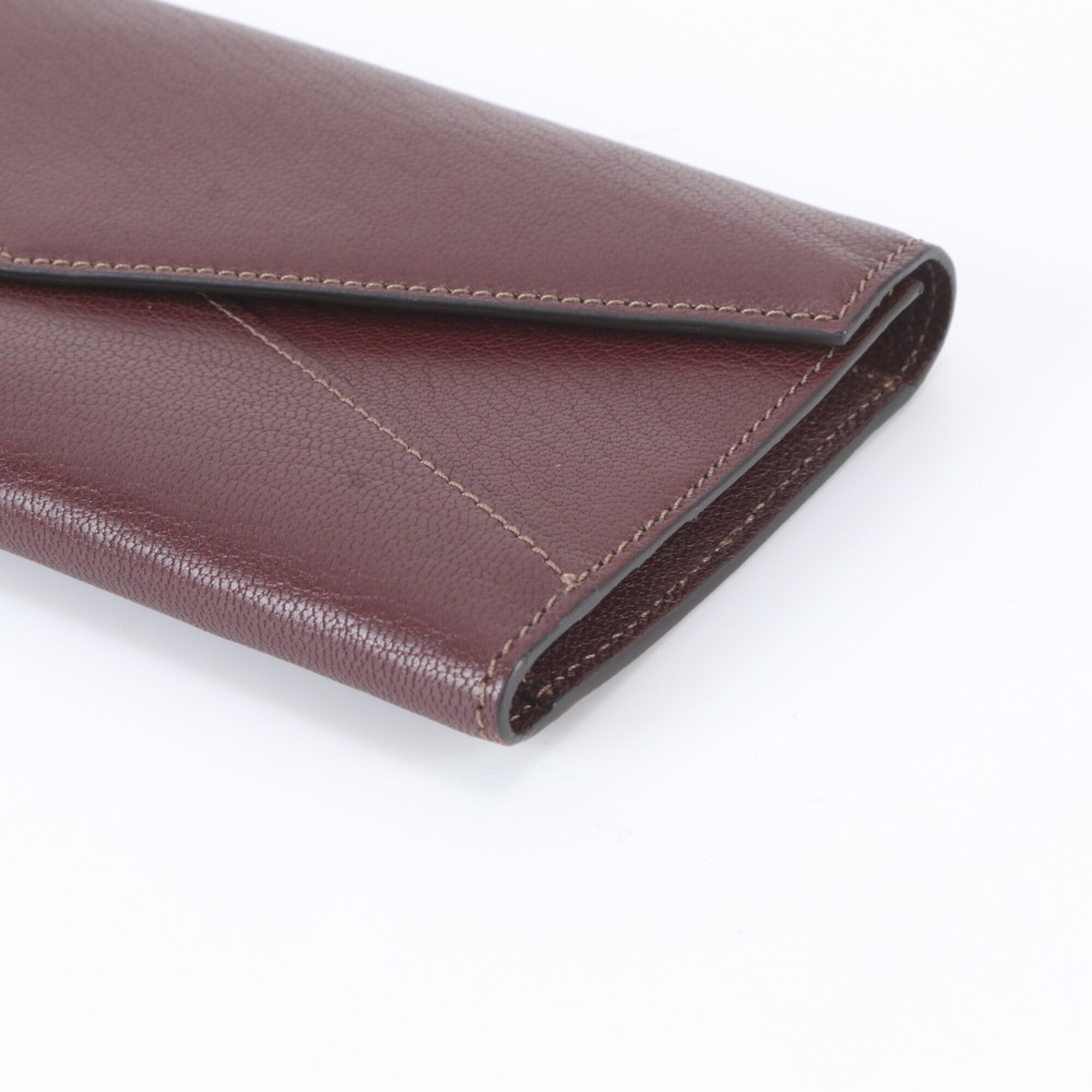 Cartier Wine Red Leather Long Wallet (Bi-Fold) (Pre-Owned)