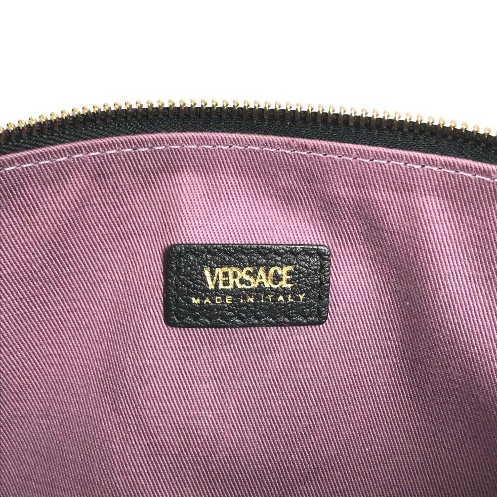 Versace Black Leather Clutch Bag Handbag (Pre-Owned)