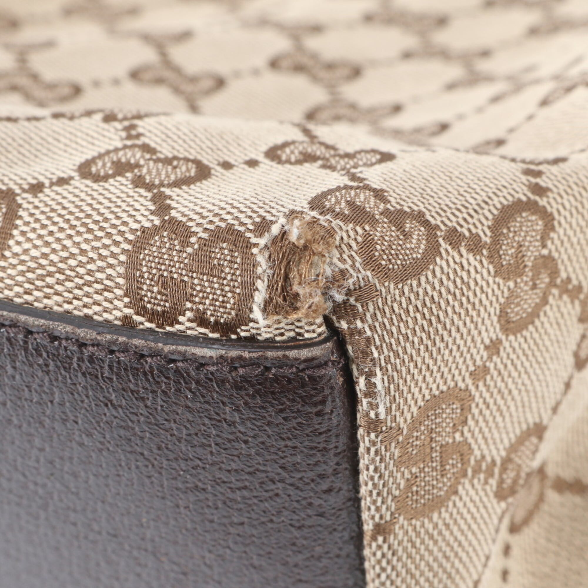 Gucci Sherry Line Beige Brown Leather Canvas Handbag Tote Bag (Pre-Owned)