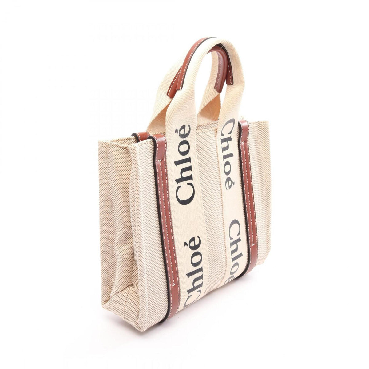 Chloé Beige Brown Canvas Leather Handbag Tote Bag (Pre-Owned)