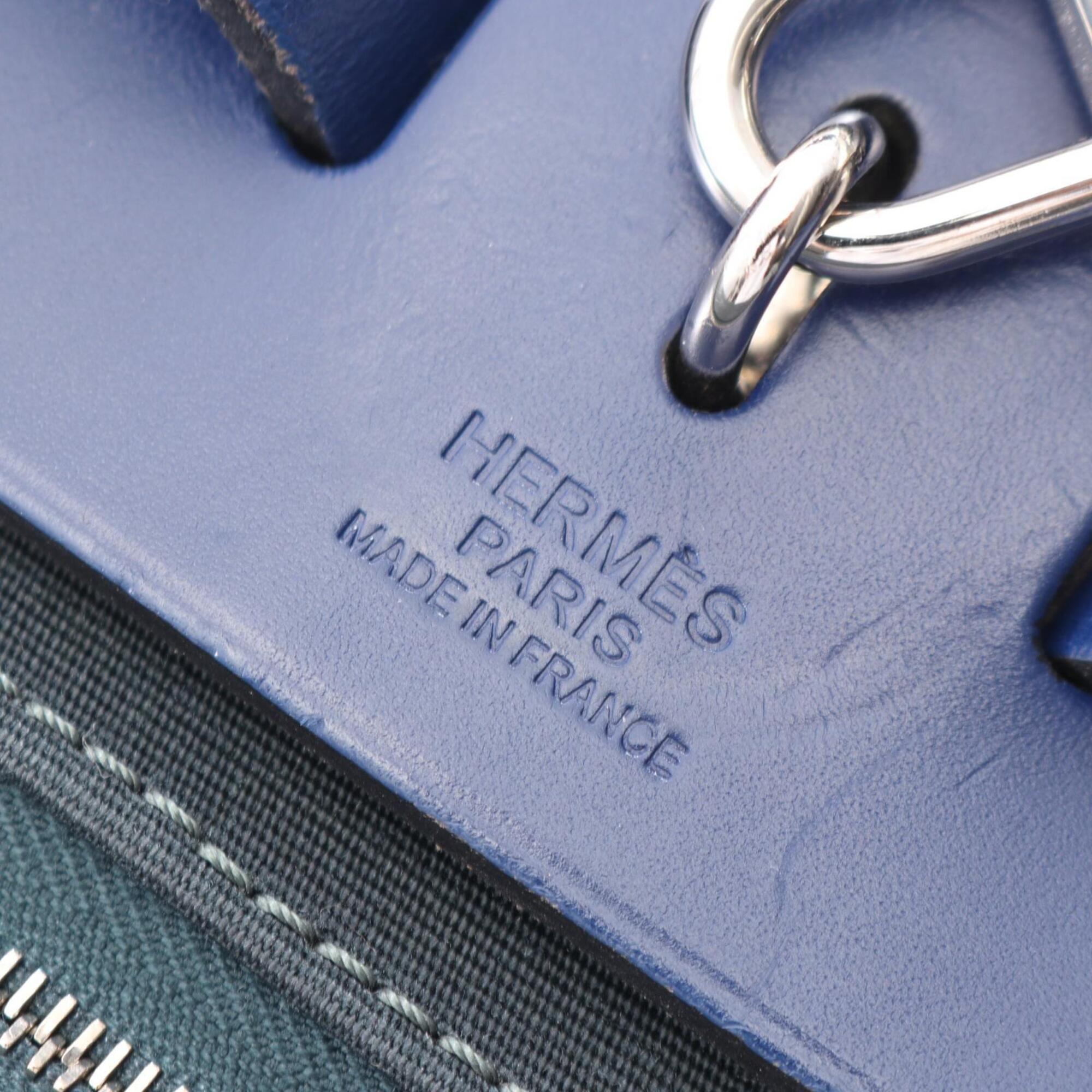 Hermes Blue Green Canvas Handbag (Pre-Owned)