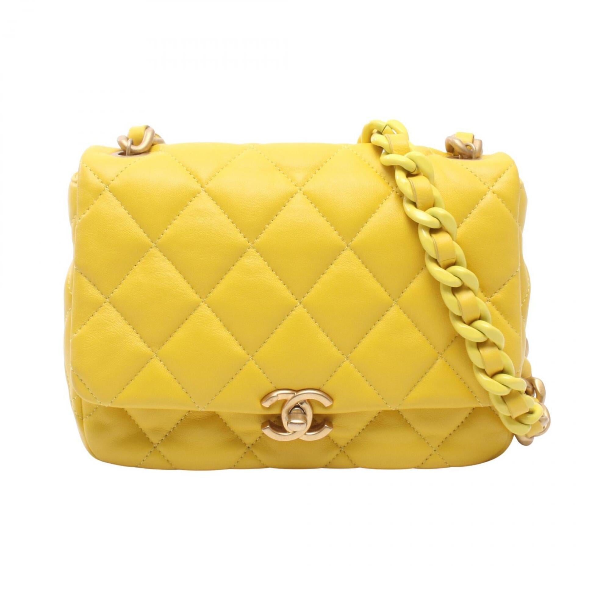 Chanel Yellow Leather Handbag Shoulder Bag (Pre-Owned)