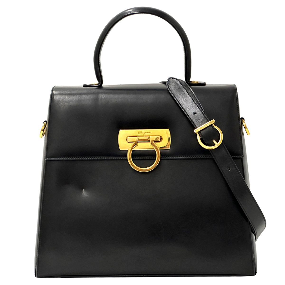 Salvatore Ferragamo Black Leather Handbag Shoulder Bag (Pre-Owned)