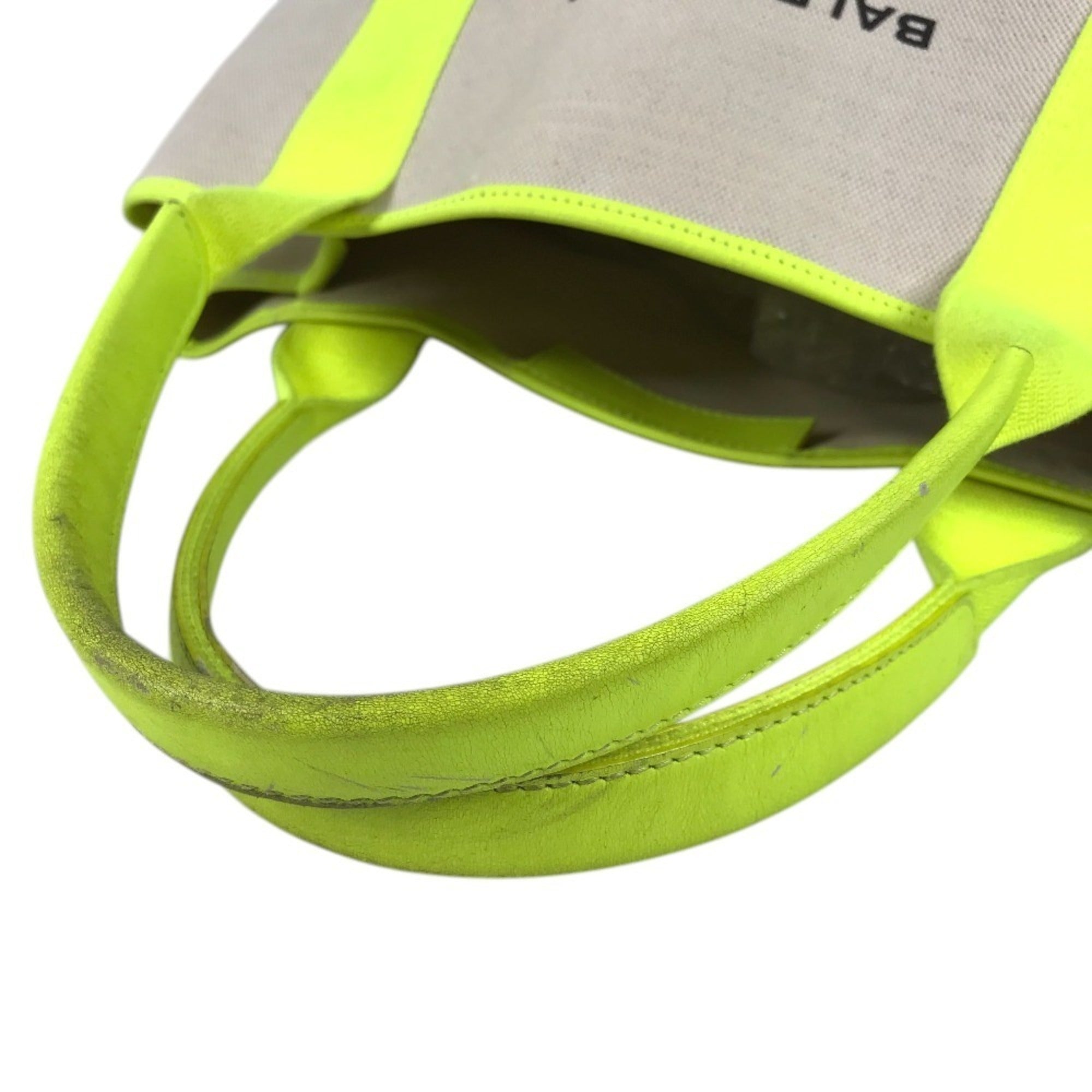 Balenciaga White Yellow Leather Canvas Handbag Tote Bag (Pre-Owned)